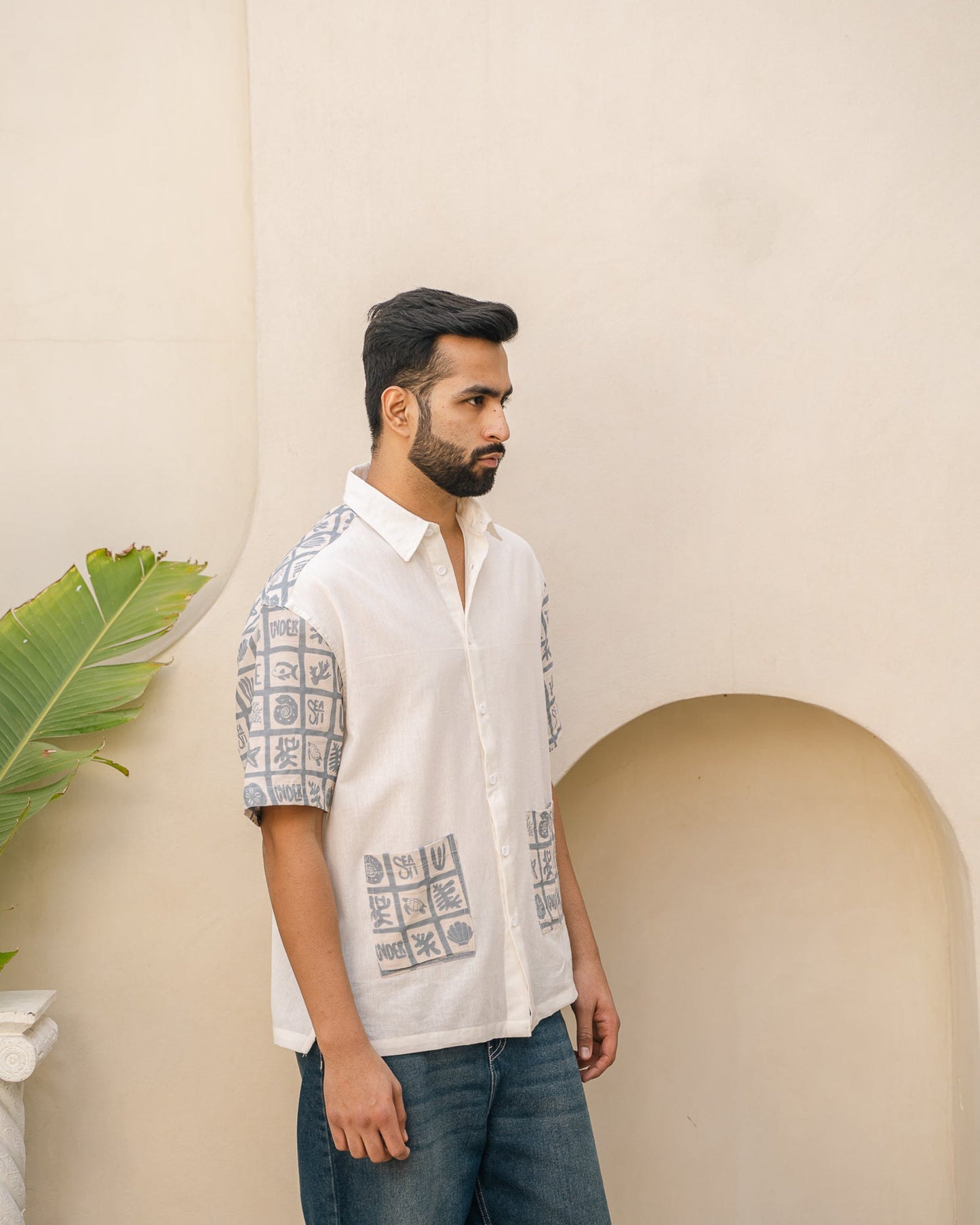 Aqua Block Ink Oversize Linen Shirt