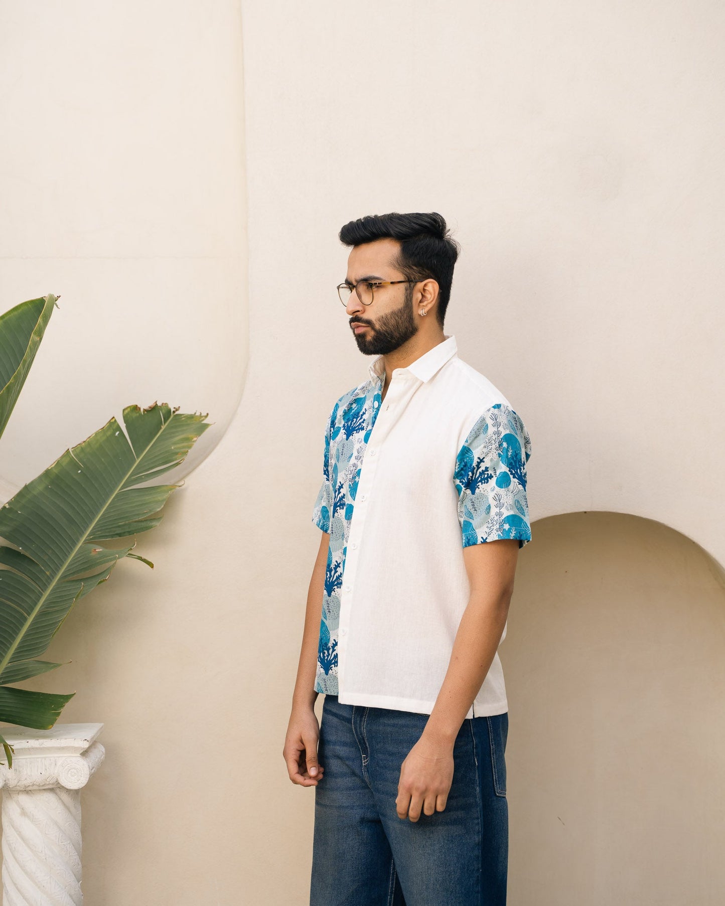 Ocean Life Half and Half Turkish Linen shirt