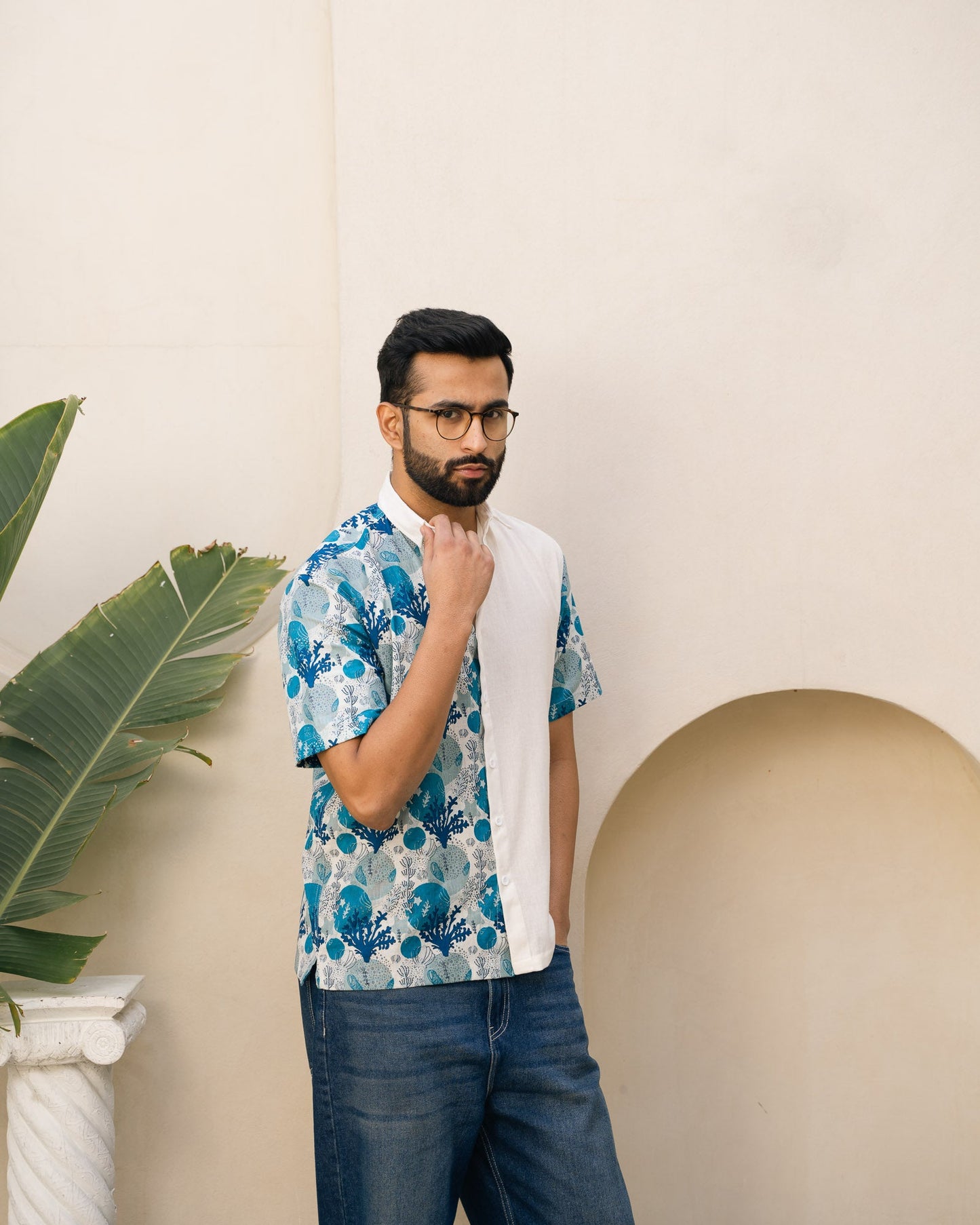 Ocean Life Half and Half Turkish Linen shirt