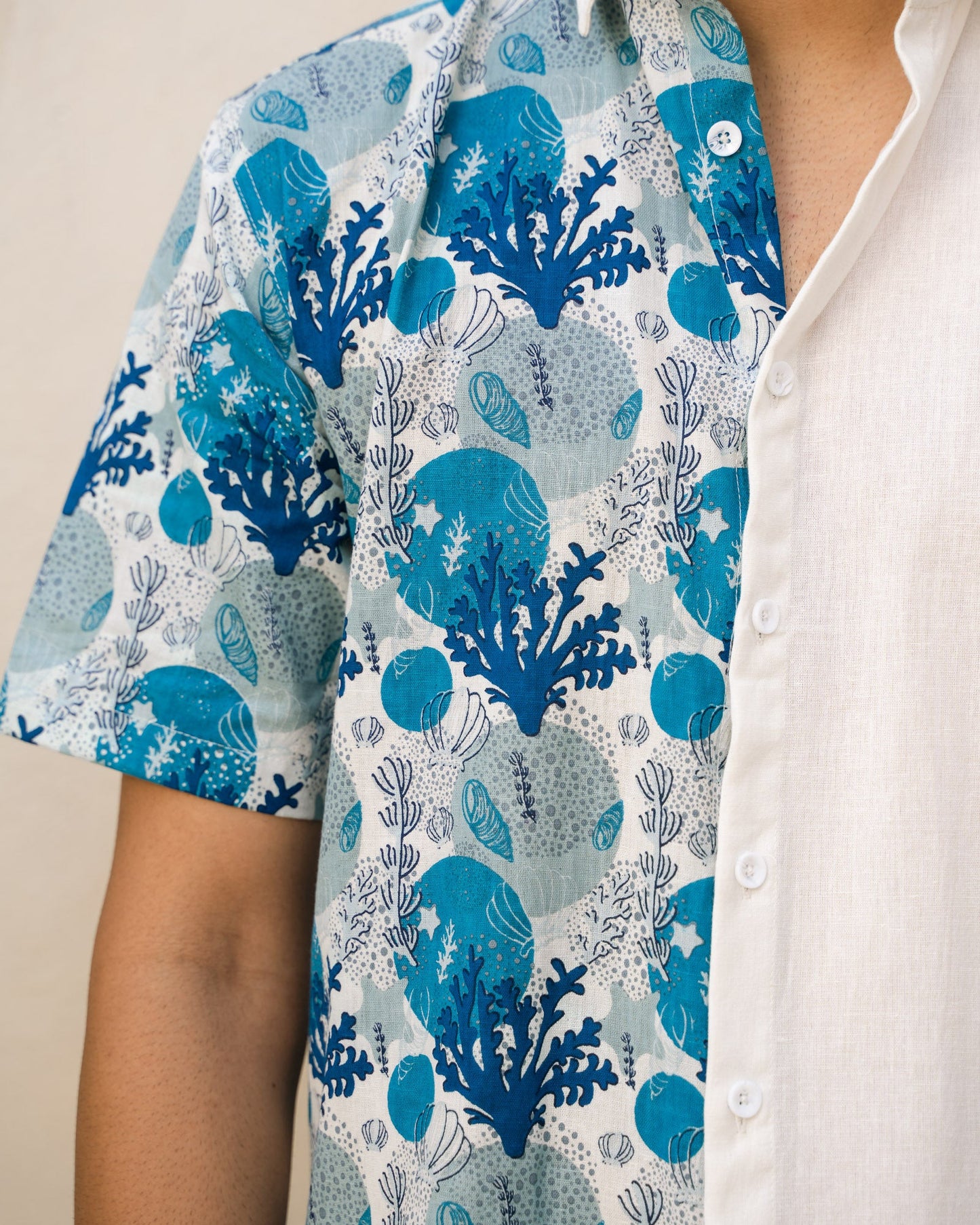 Ocean Life Half and Half Turkish Linen shirt