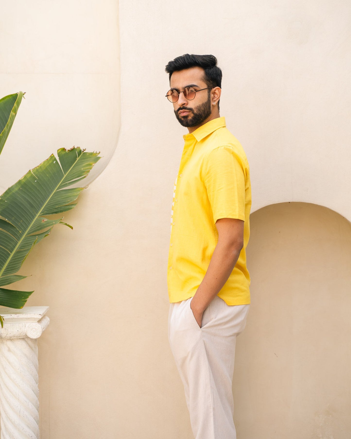Funky Fish Half and Half Lemon Linen Shirt