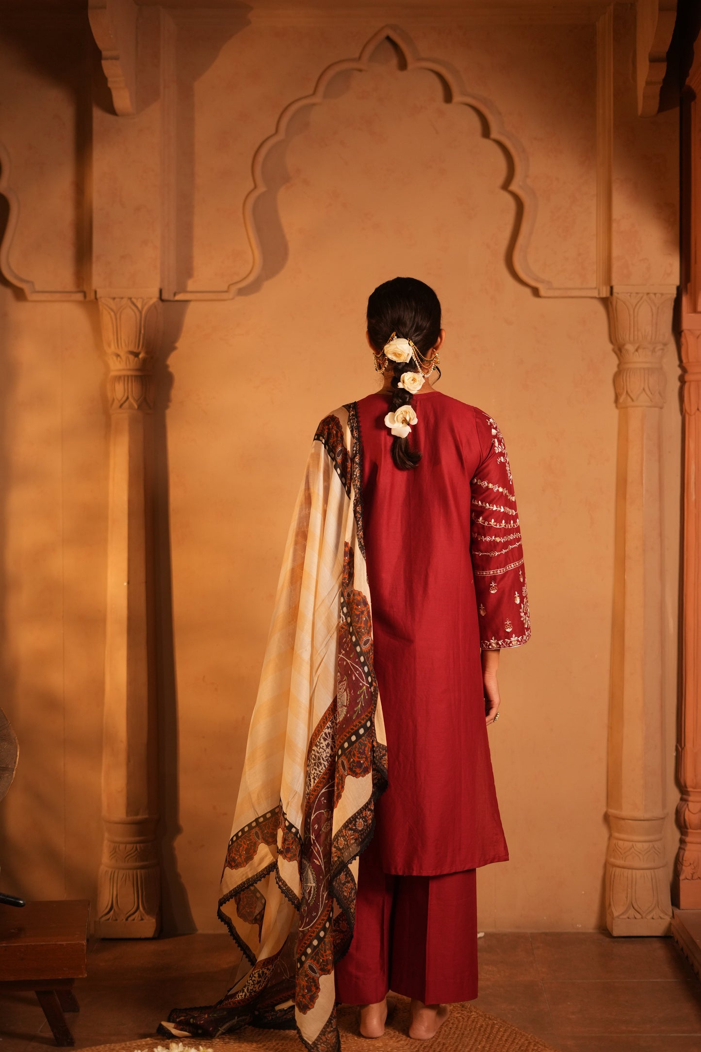Red Lawn Embroidered Kurta Set with Dupatta