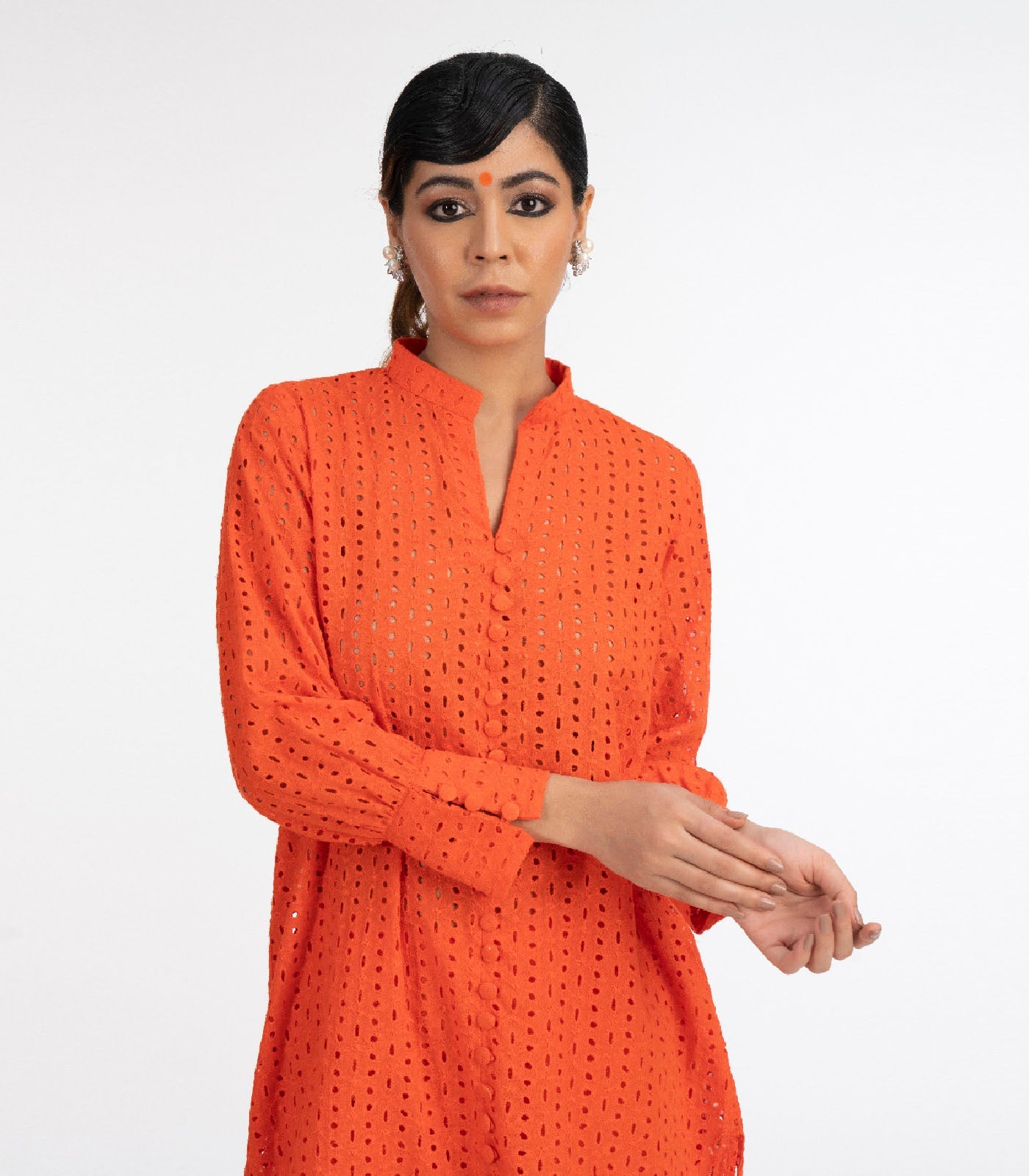 Orange Chikankari co-ord set