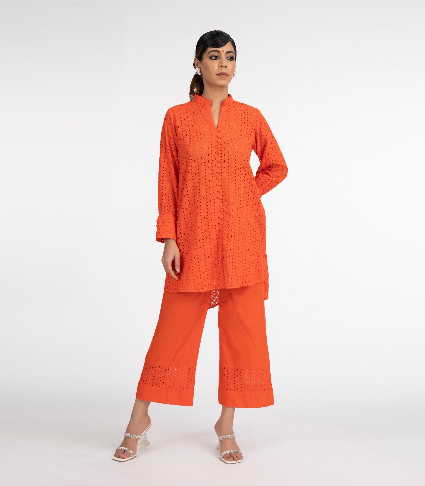 Orange Chikankari co-ord set