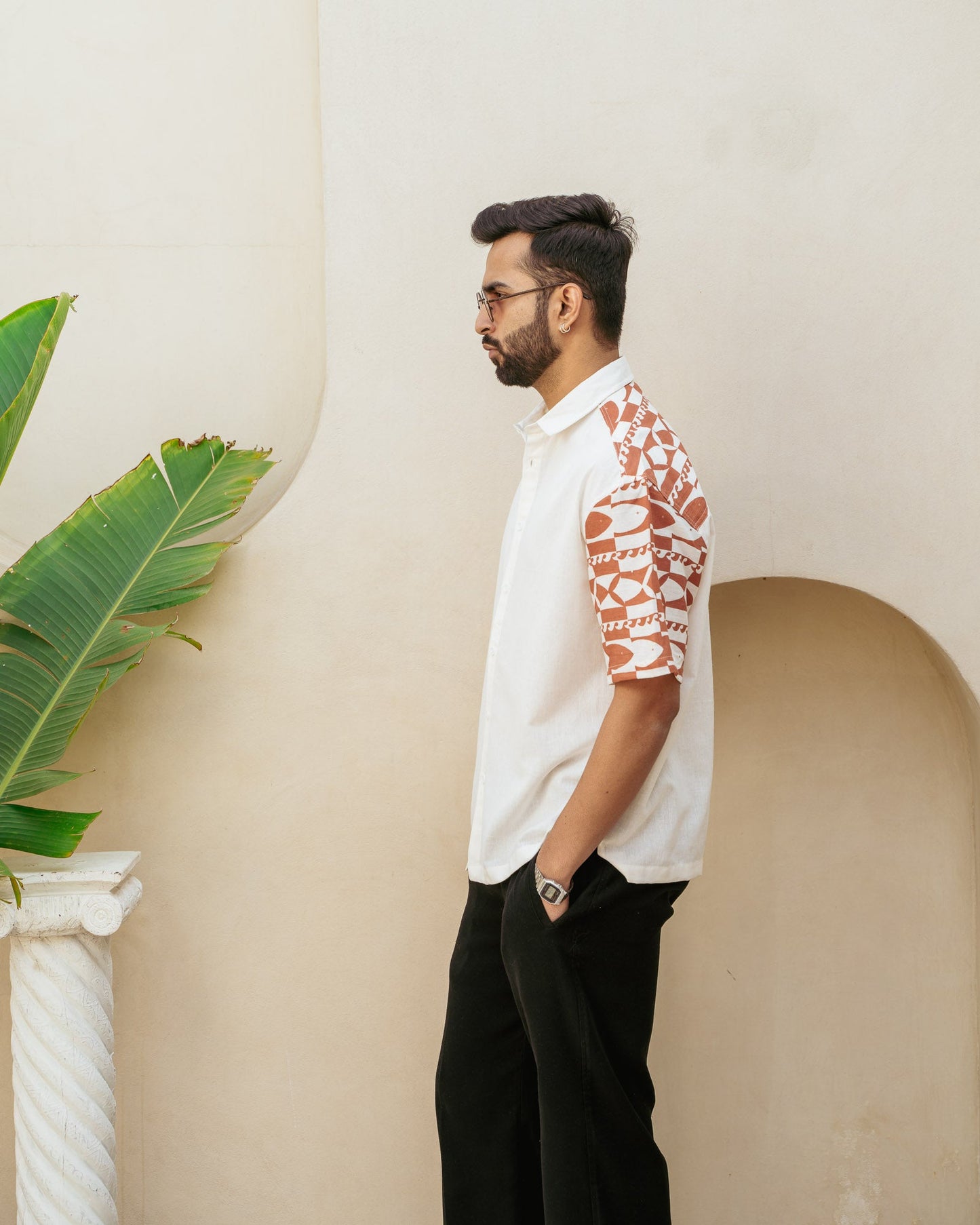 Funky Fish Terracotta Oversize Linen Shirt