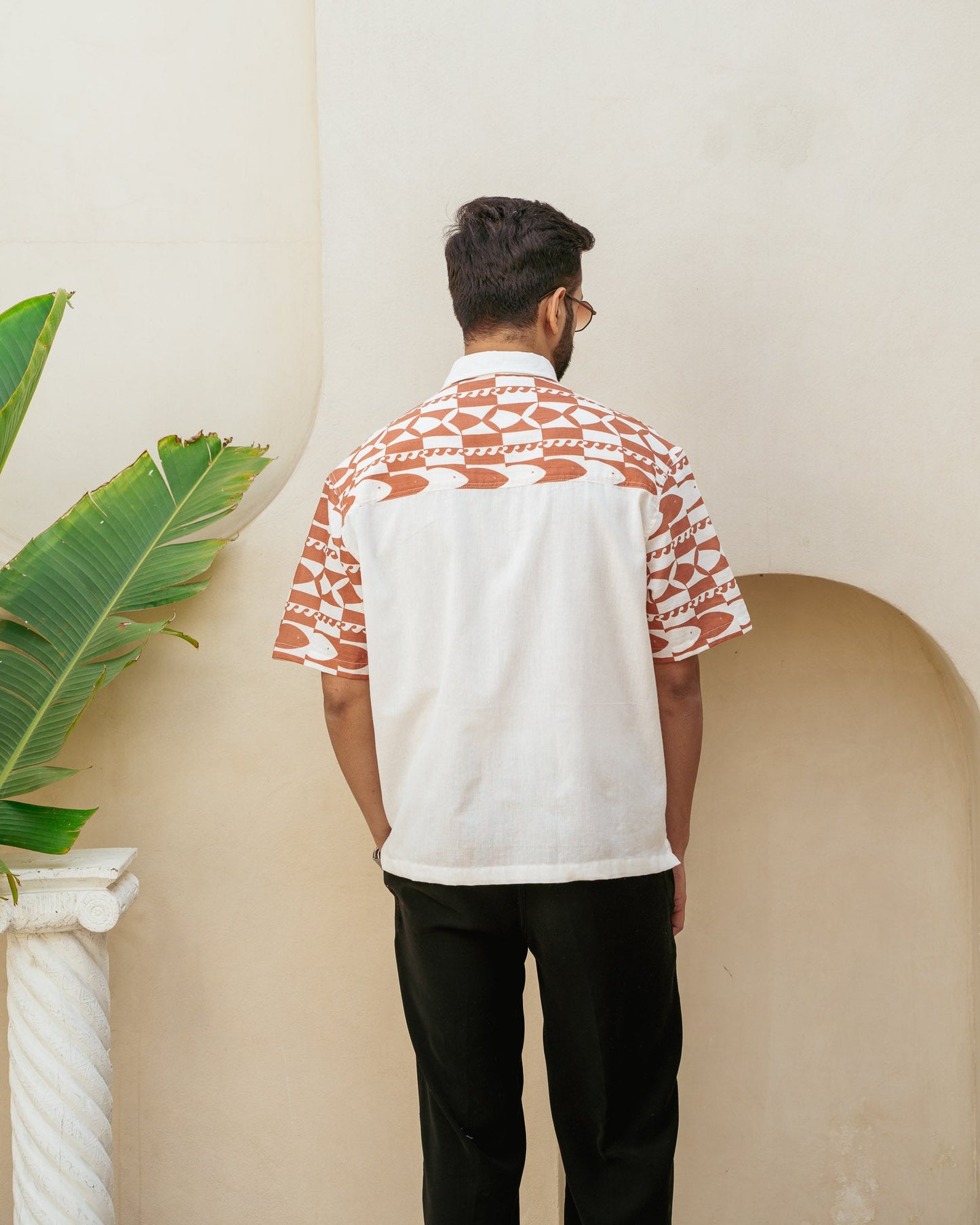 Funky Fish Terracotta Oversize Linen Shirt