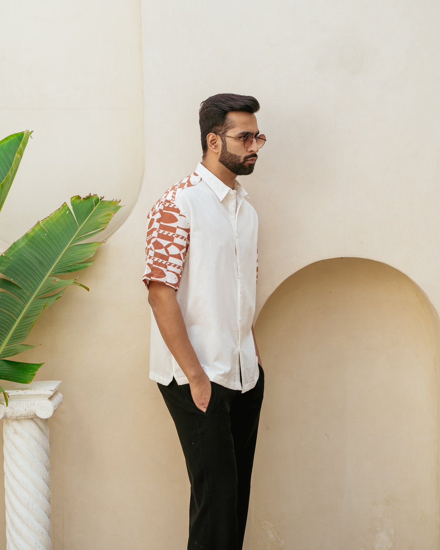 Funky Fish Terracotta Oversize Linen Shirt