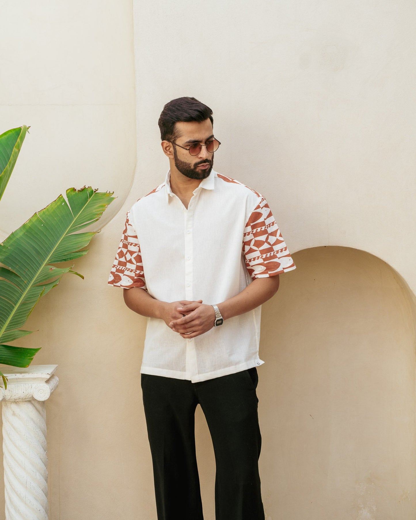 Funky Fish Terracotta Oversize Linen Shirt