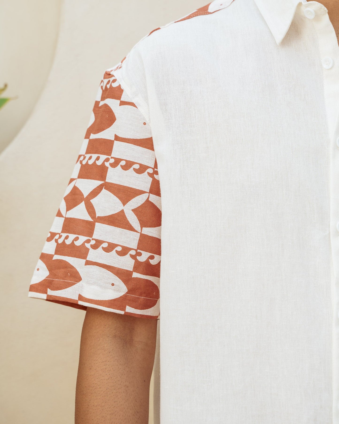 Funky Fish Terracotta Oversize Linen Shirt