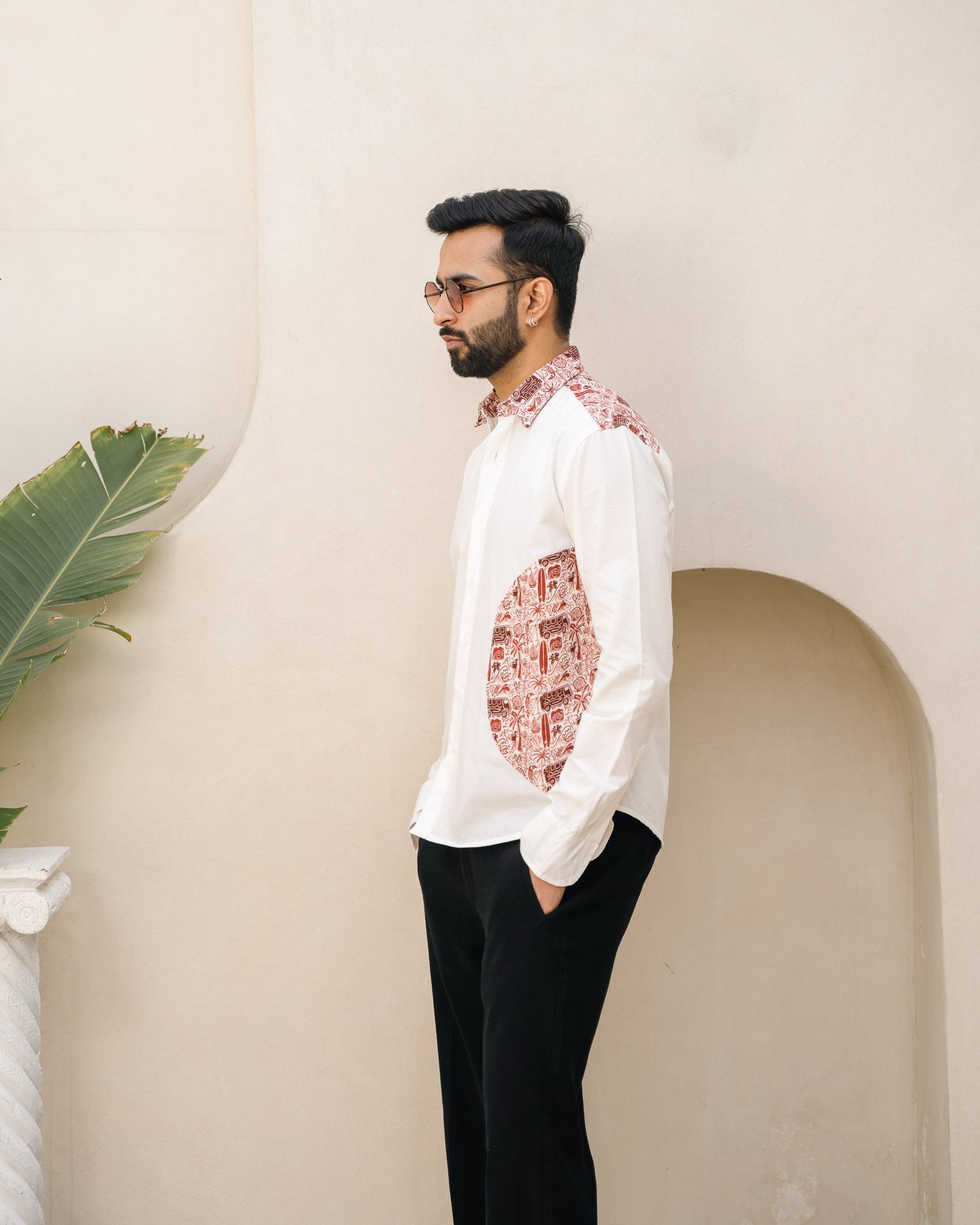 Beach Doodle Merlot Wheel Full Sleeves Linen Shirt