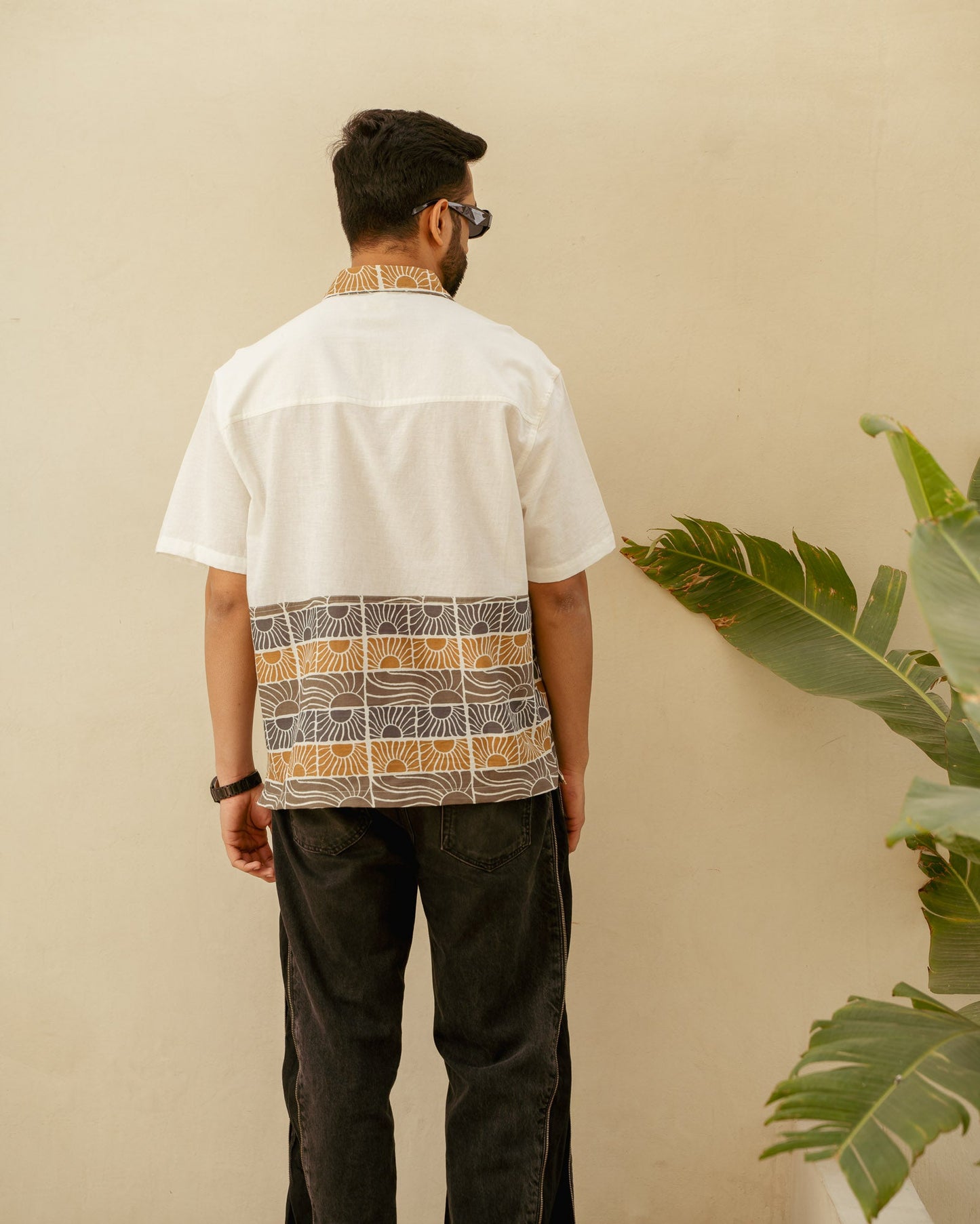 Beach Sun Beige Lower Patch Oversize Linen Shirt