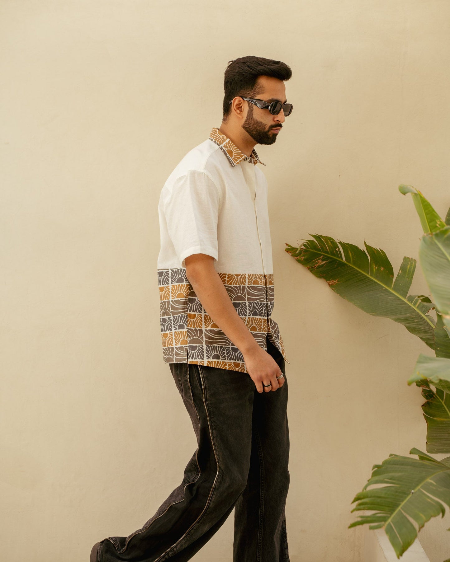 Beach Sun Beige Lower Patch Oversize Linen Shirt