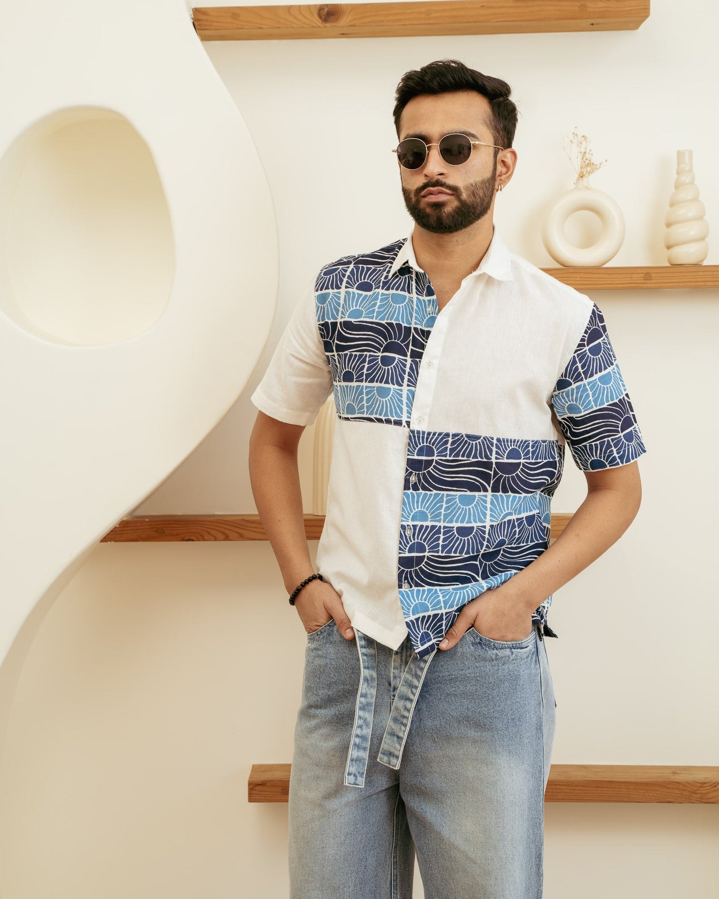 Beach Sun Ink Checks Linen Shirt