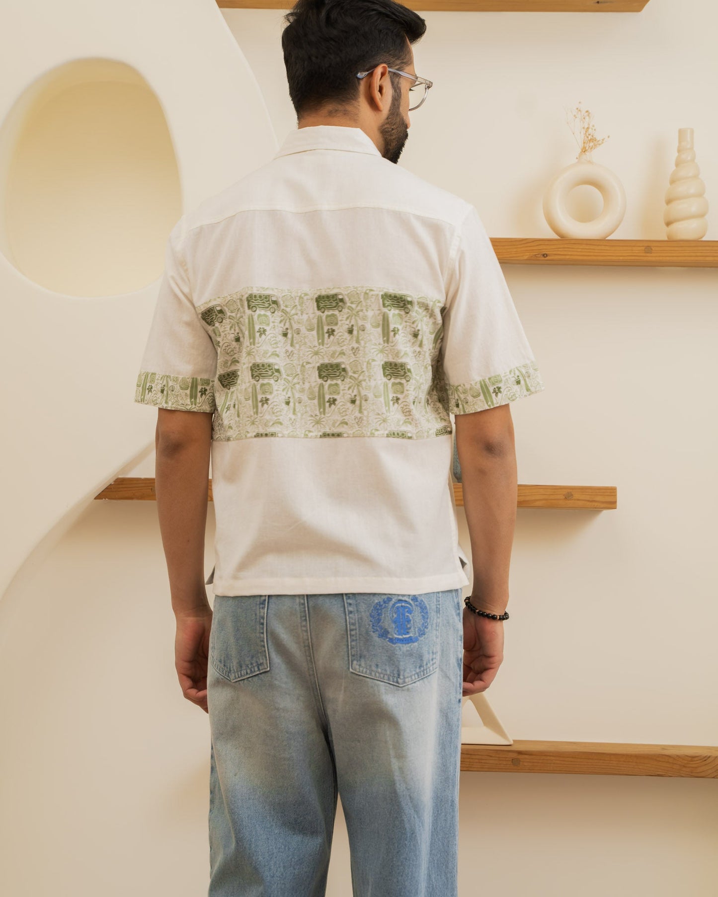 Beach Doodle Olive Middle Patch Linen Shirt