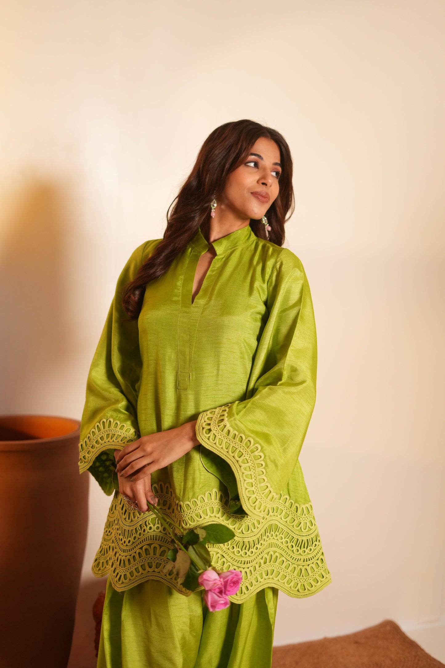 Parrot Green Dola Silk Farsi Salwar Set