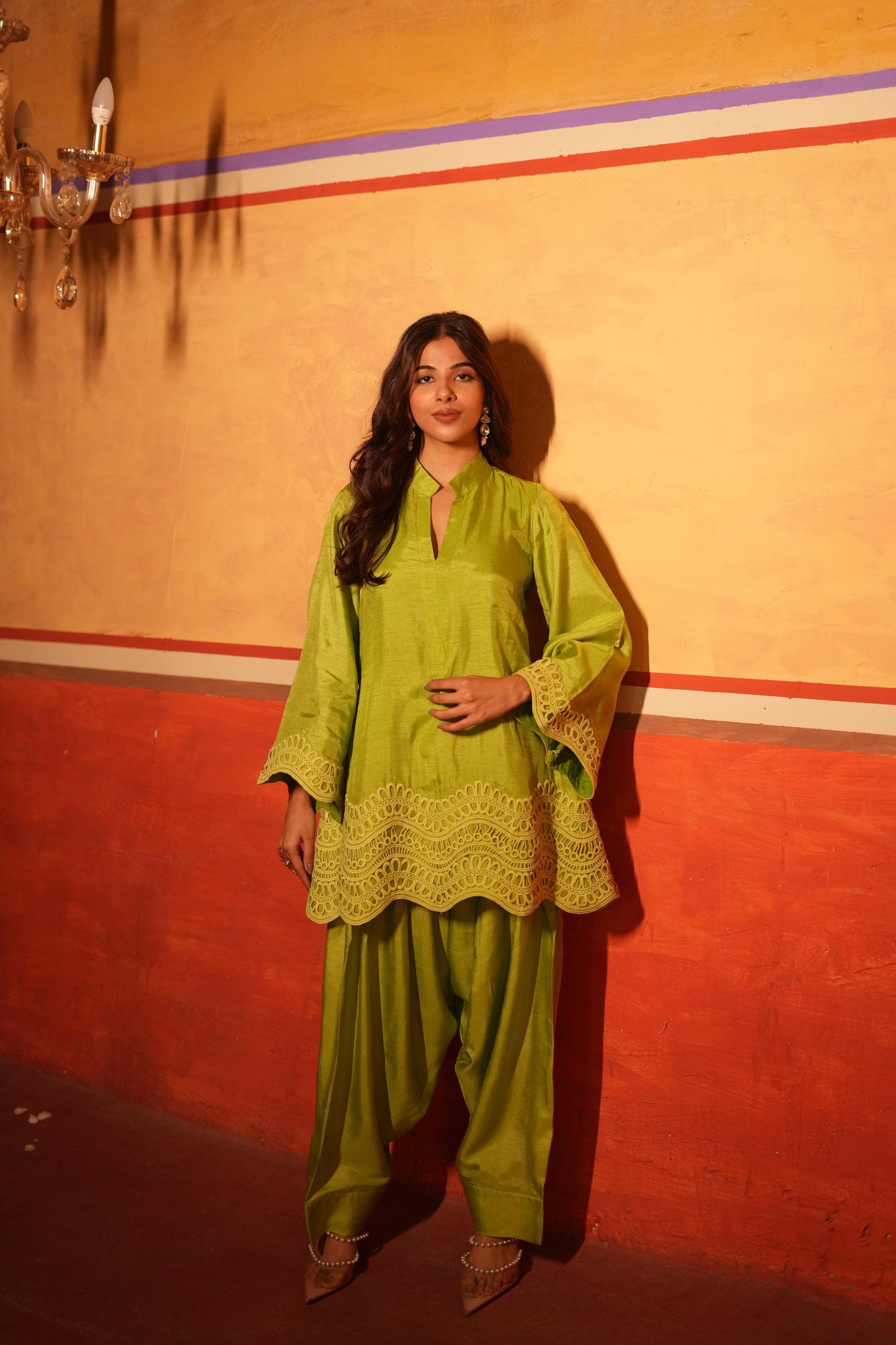 Parrot Green Dola Silk Farsi Salwar Set