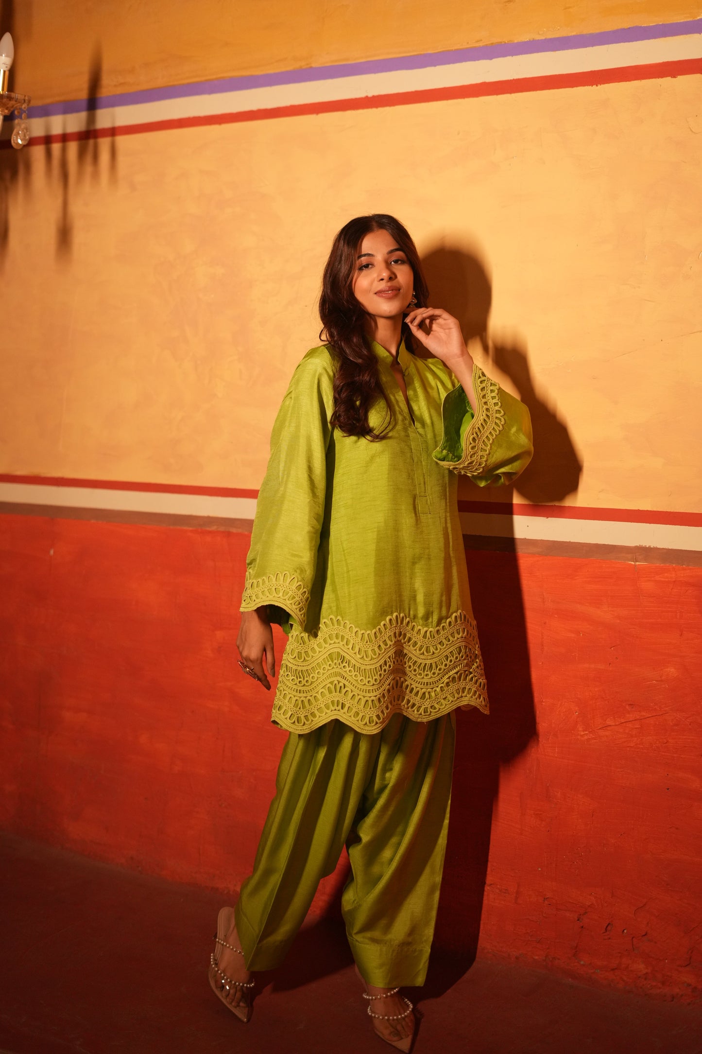 Parrot Green Dola Silk Farsi Salwar Set