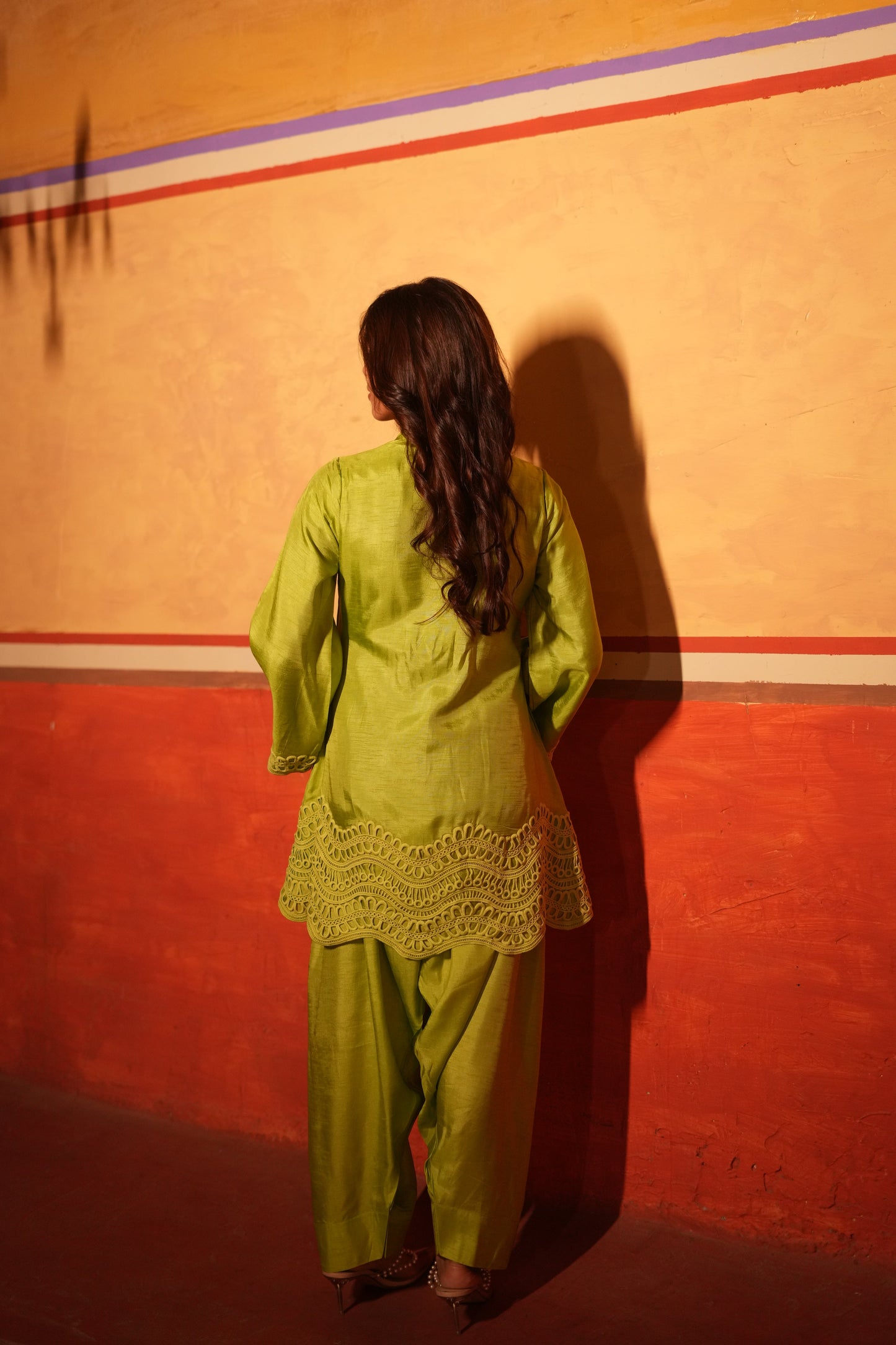 Parrot Green Dola Silk Farsi Salwar Set