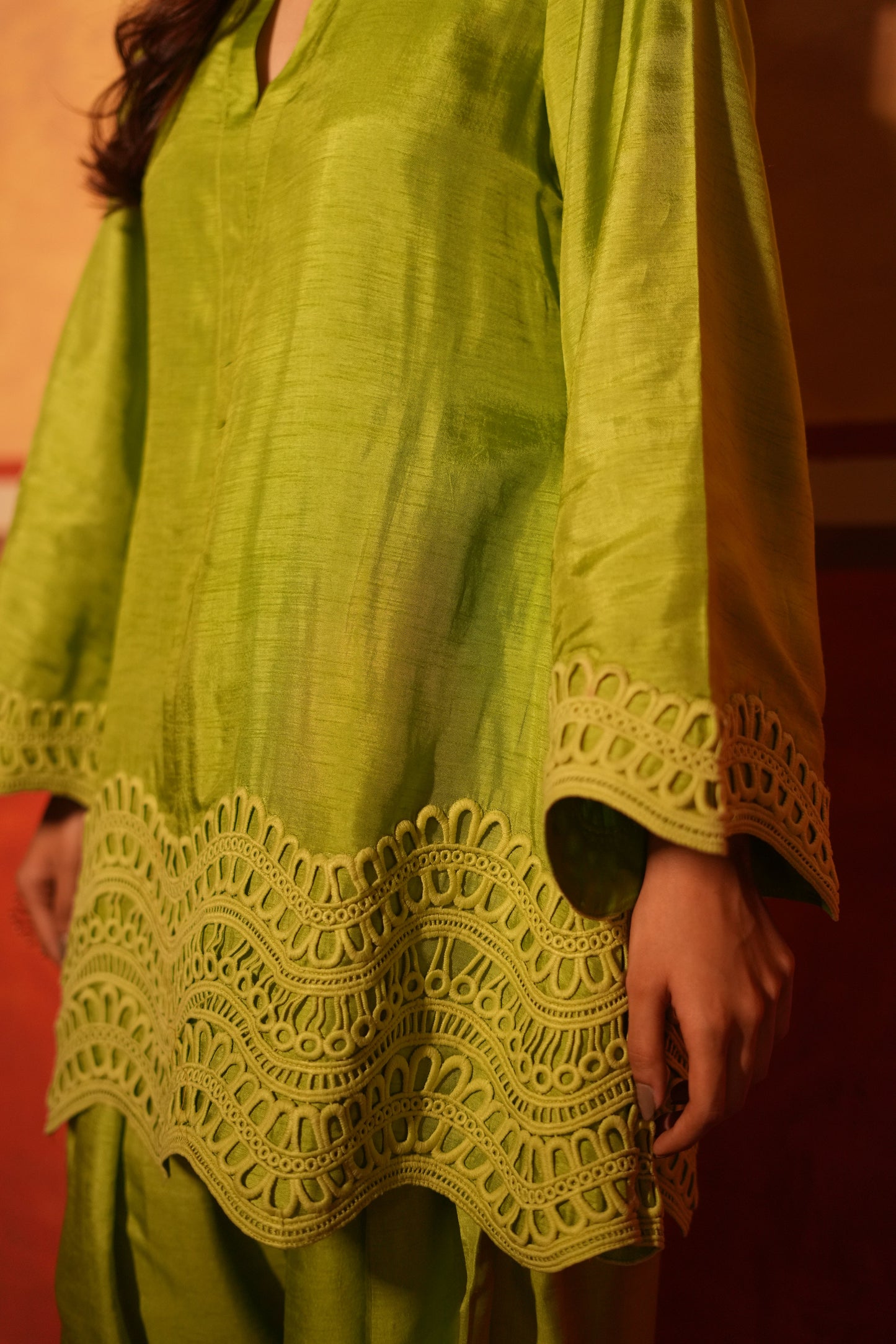 Parrot Green Dola Silk Farsi Salwar Set