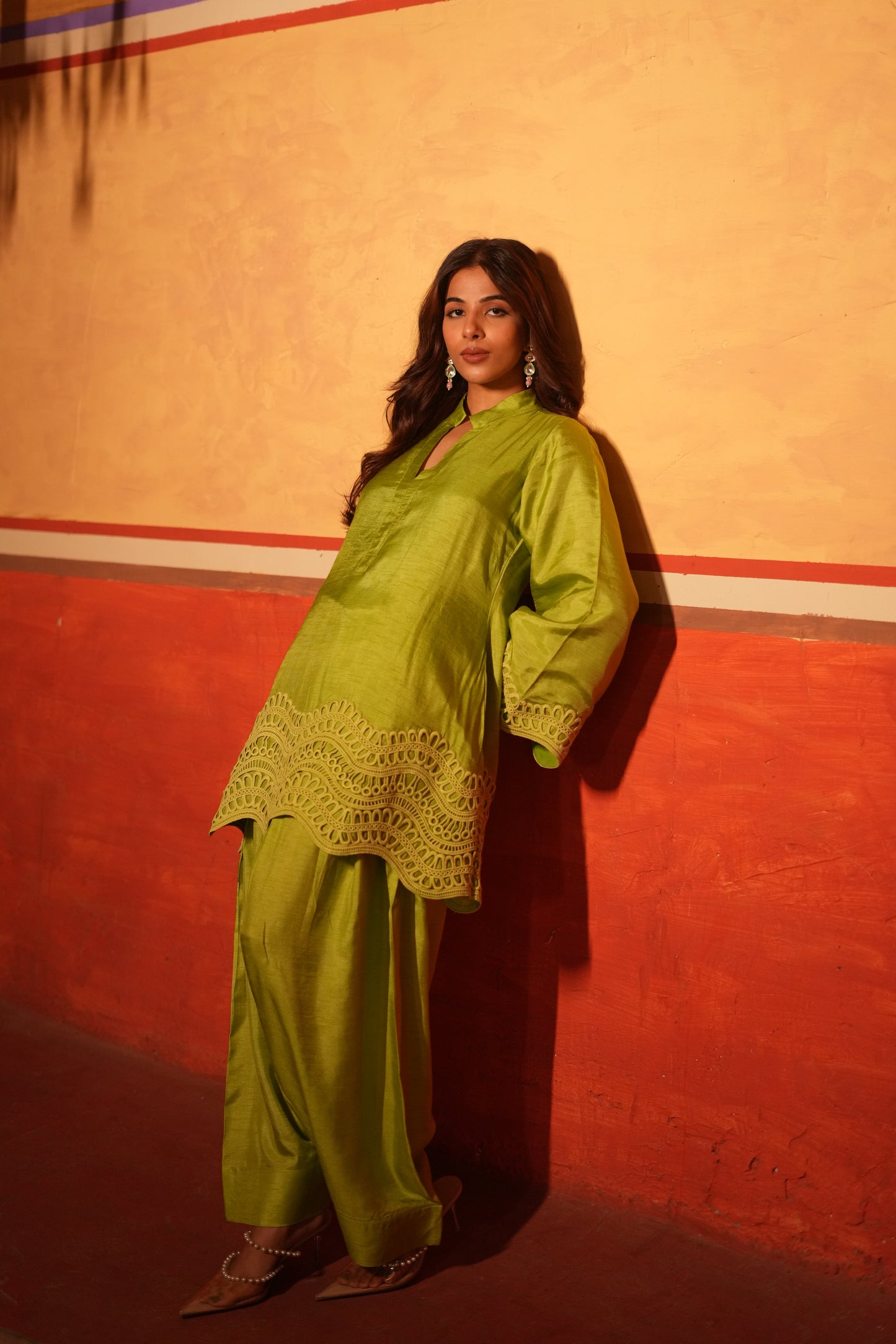 Parrot Green Dola Silk Farsi Salwar Set