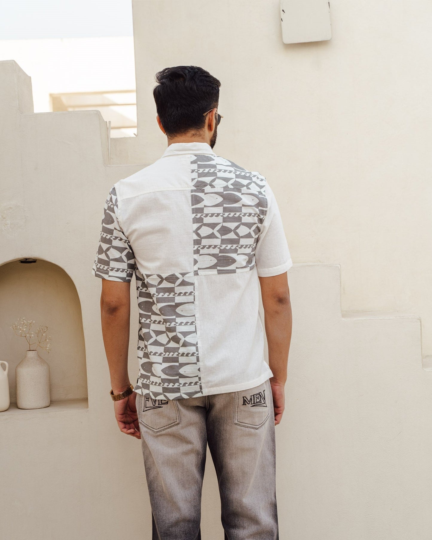 Funky Fish Teal Blue Checks Linen Shirt