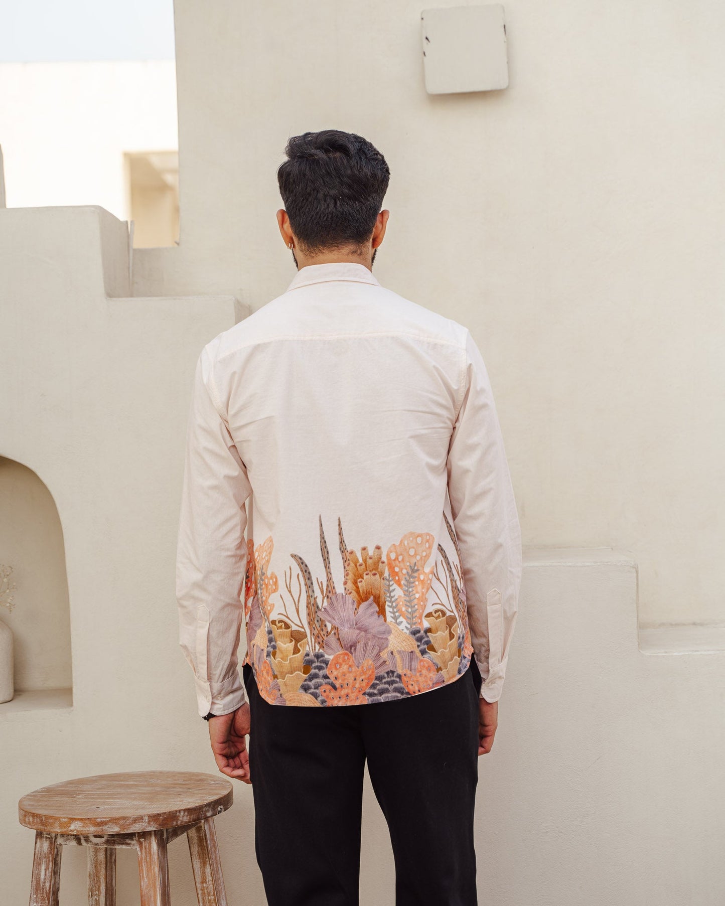 Aquatic Plant Ivory Full Sleeves Cotton Shirt