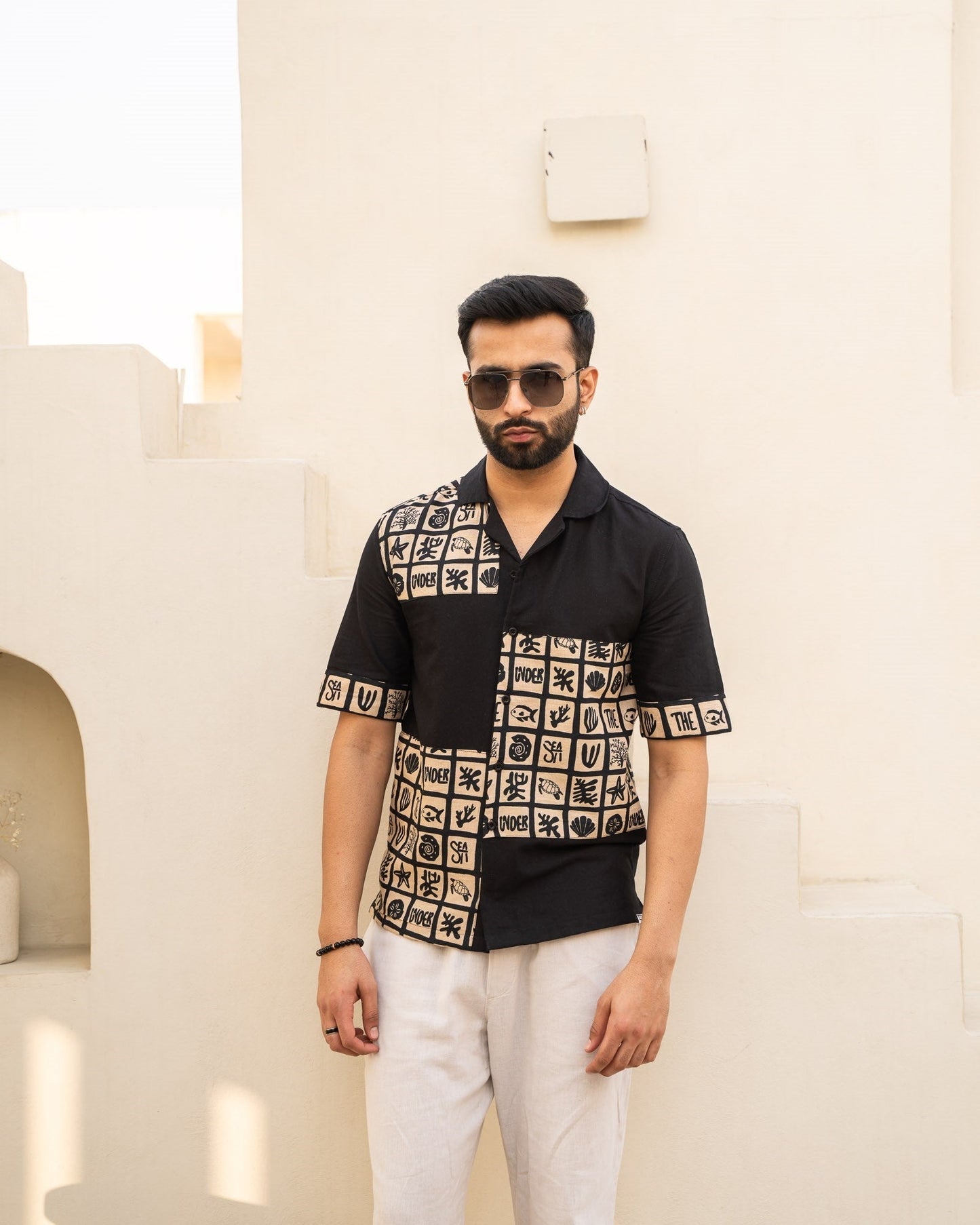 Aqua Block Ebony Maze Linen Shirt