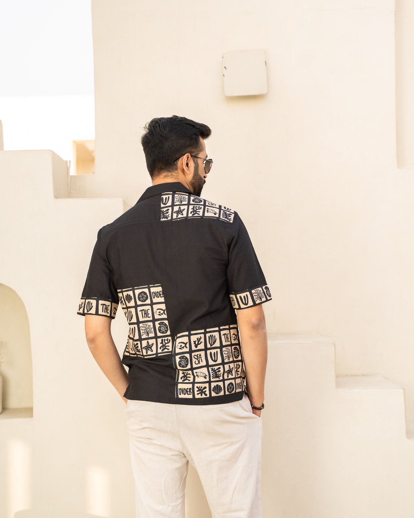 Aqua Block Ebony Maze Linen Shirt