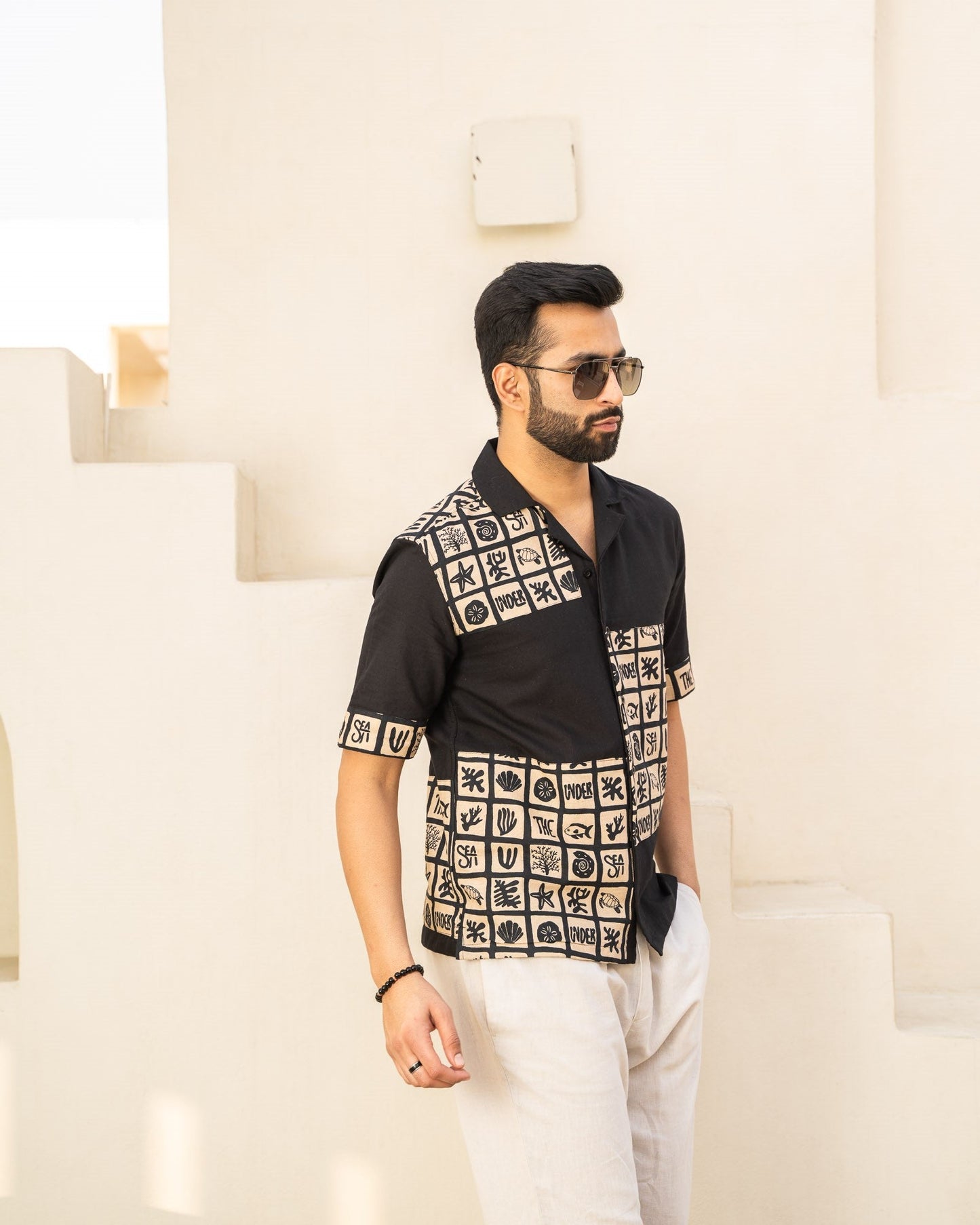 Aqua Block Ebony Maze Linen Shirt