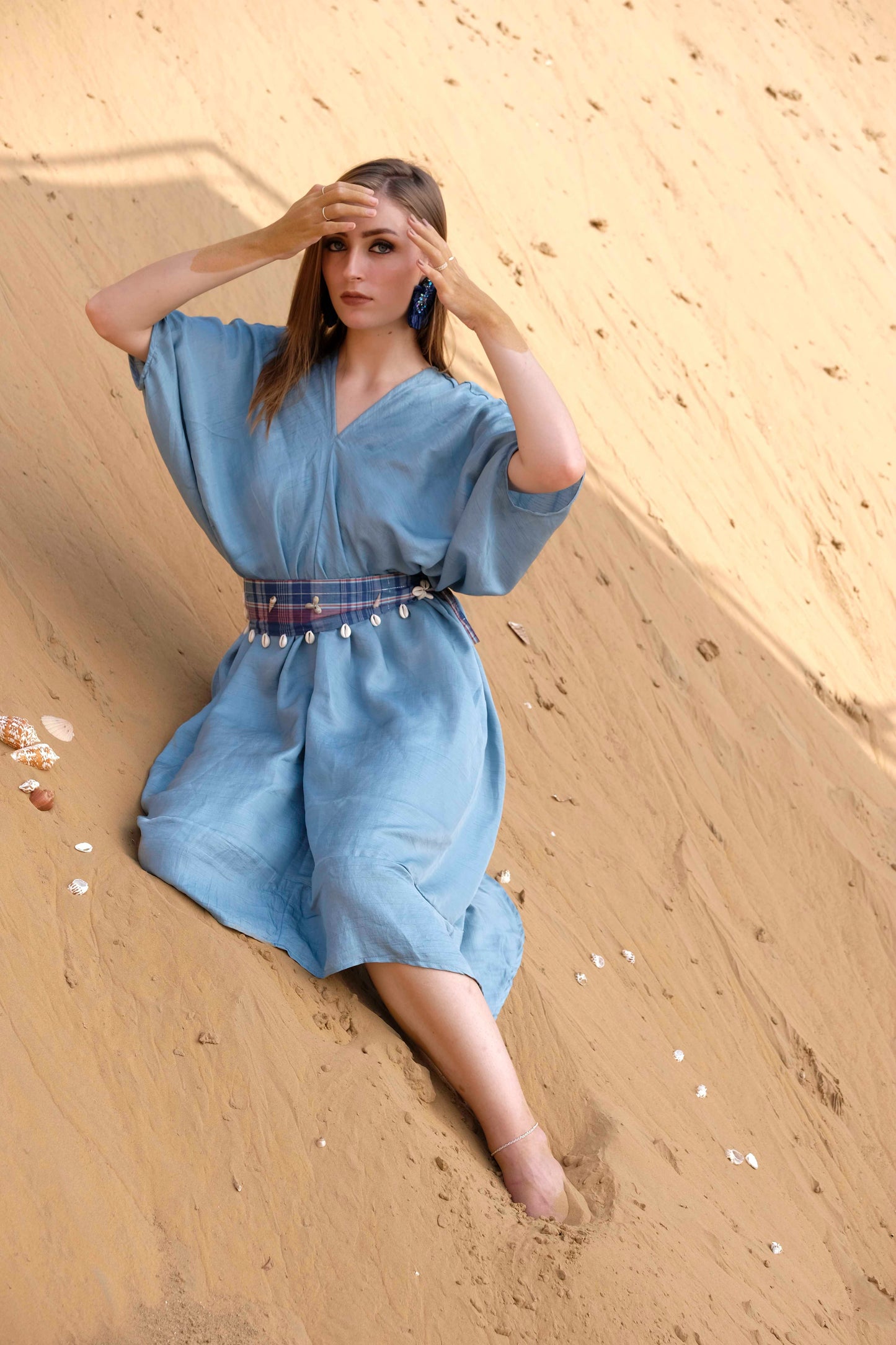 Kaftan dress with shell belt