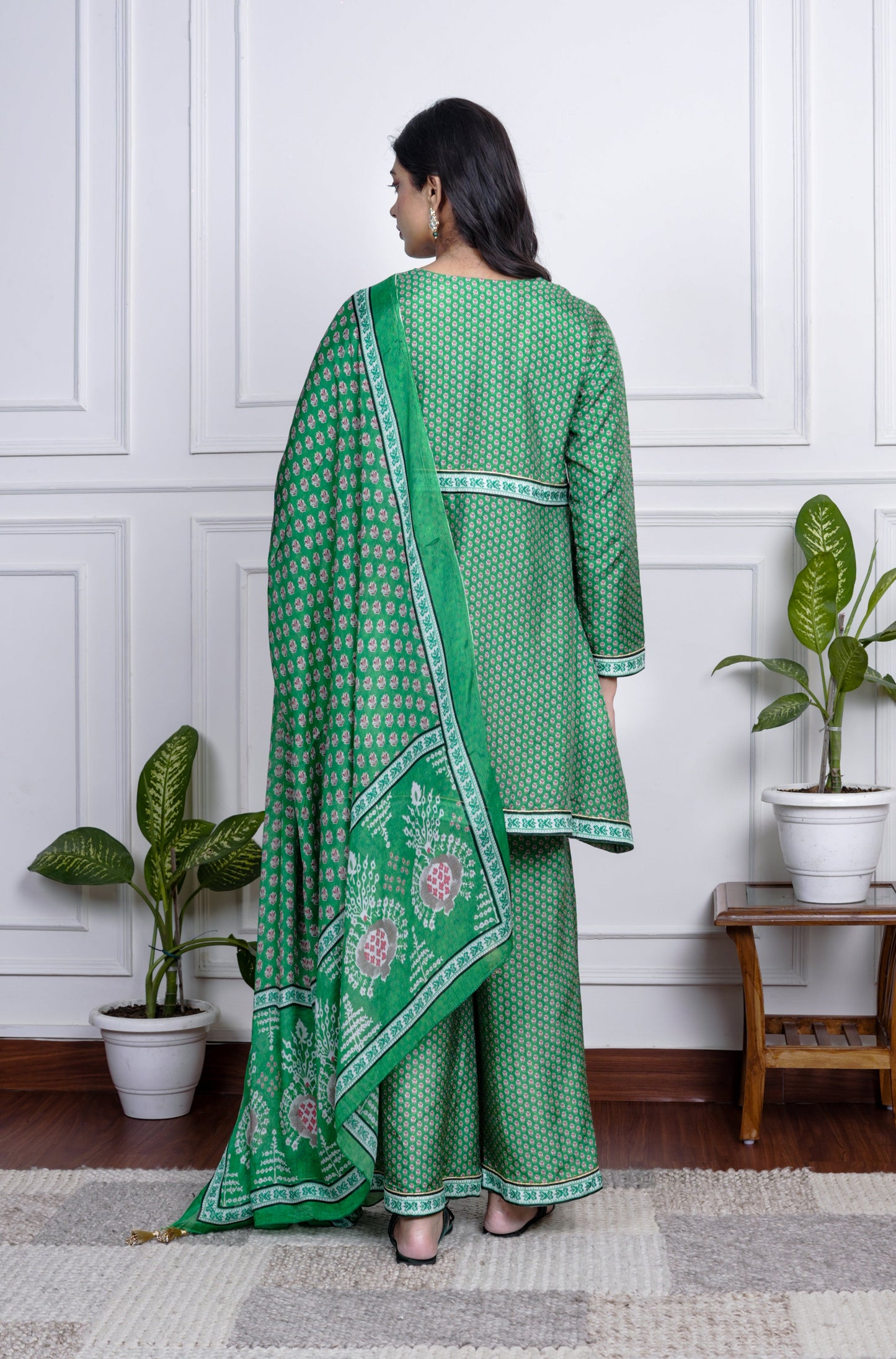 Green Dola Silk Printed Sharara Set With Dupatta