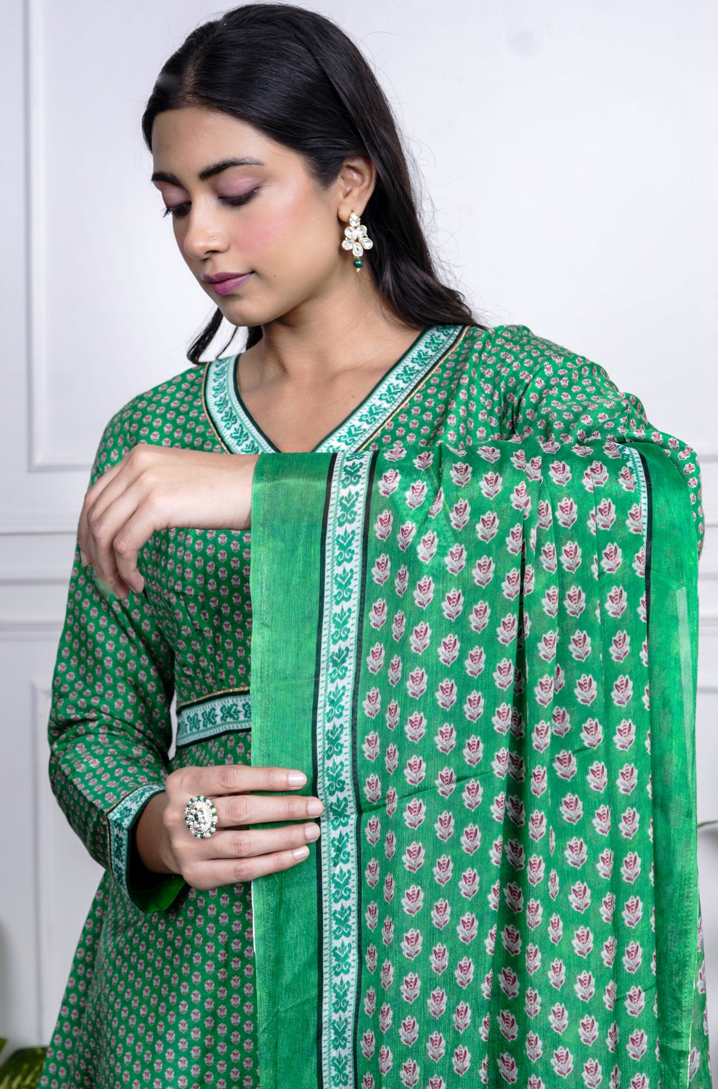Green Dola Silk Printed Sharara Set With Dupatta