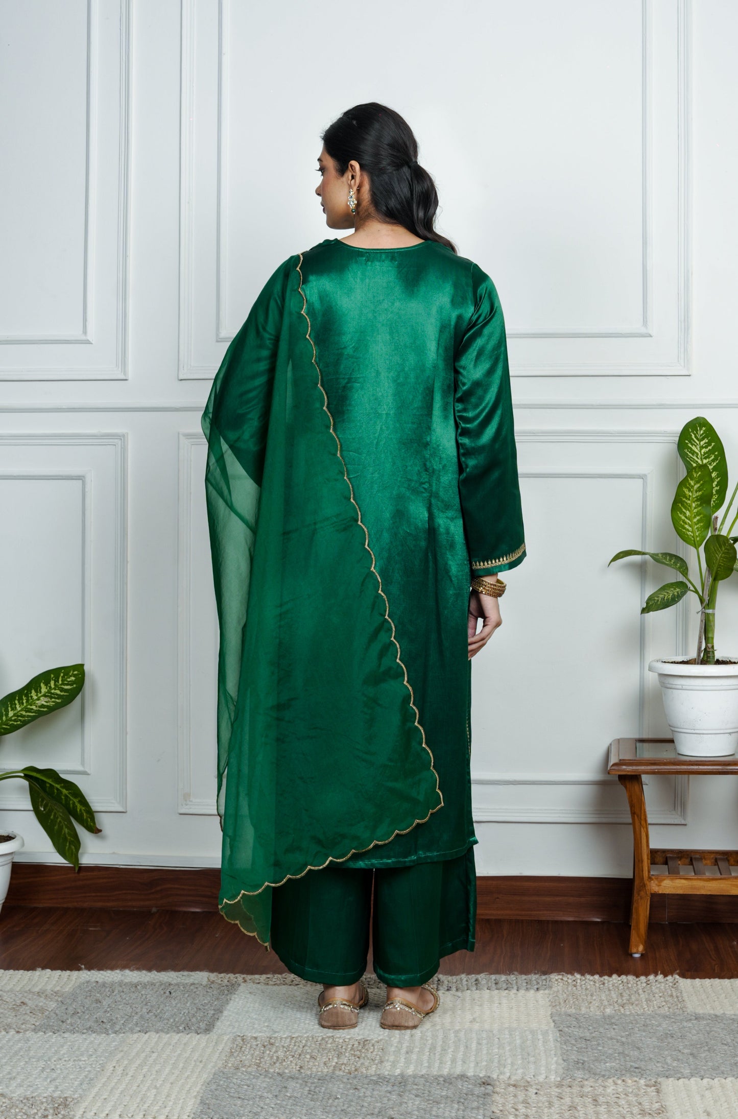 Green Gajji Silk  Embroidered Kurta Set With Dupatta