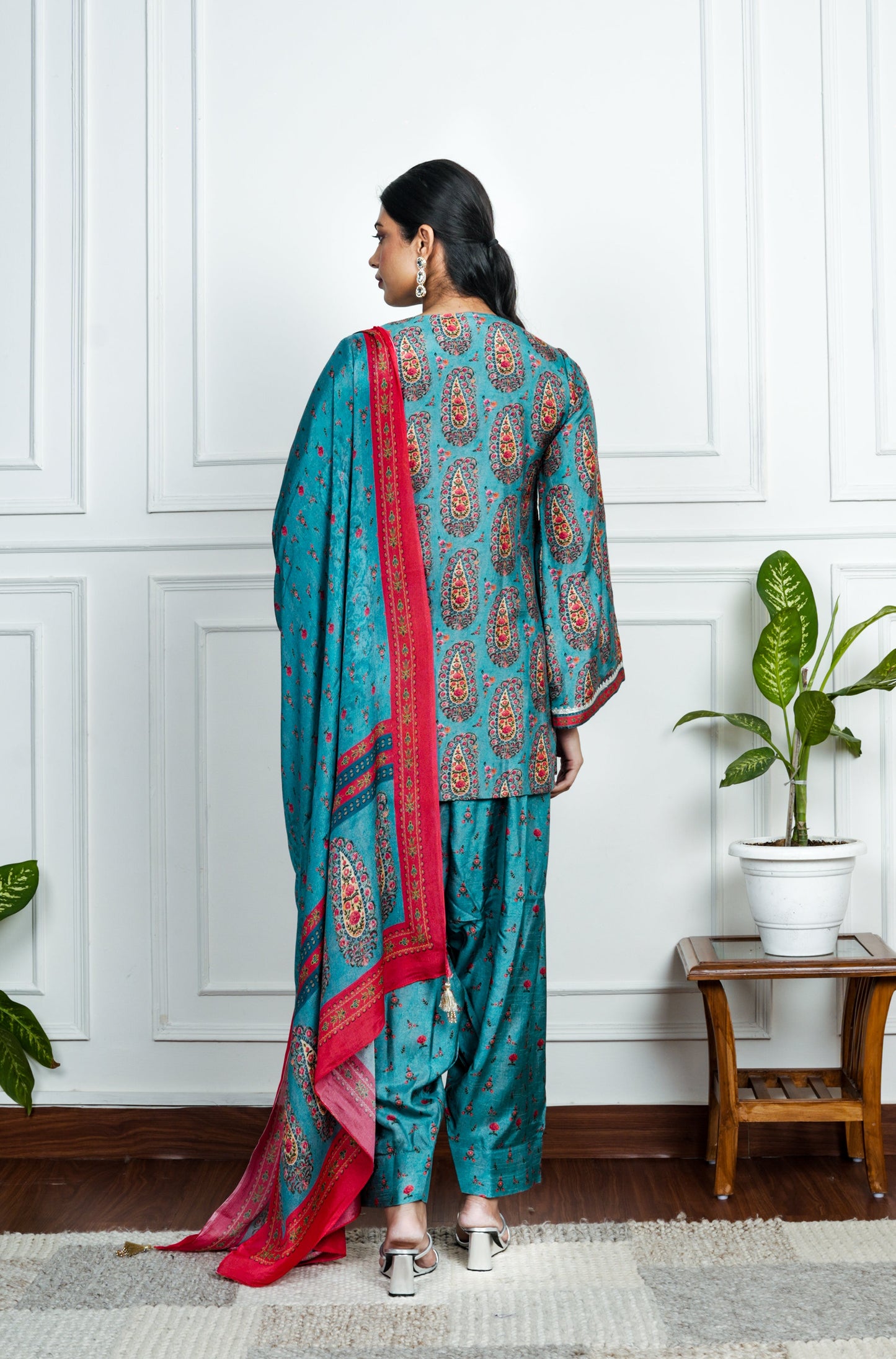 Blue Printed Dola Silk Co-Ord Wirth Dpatta