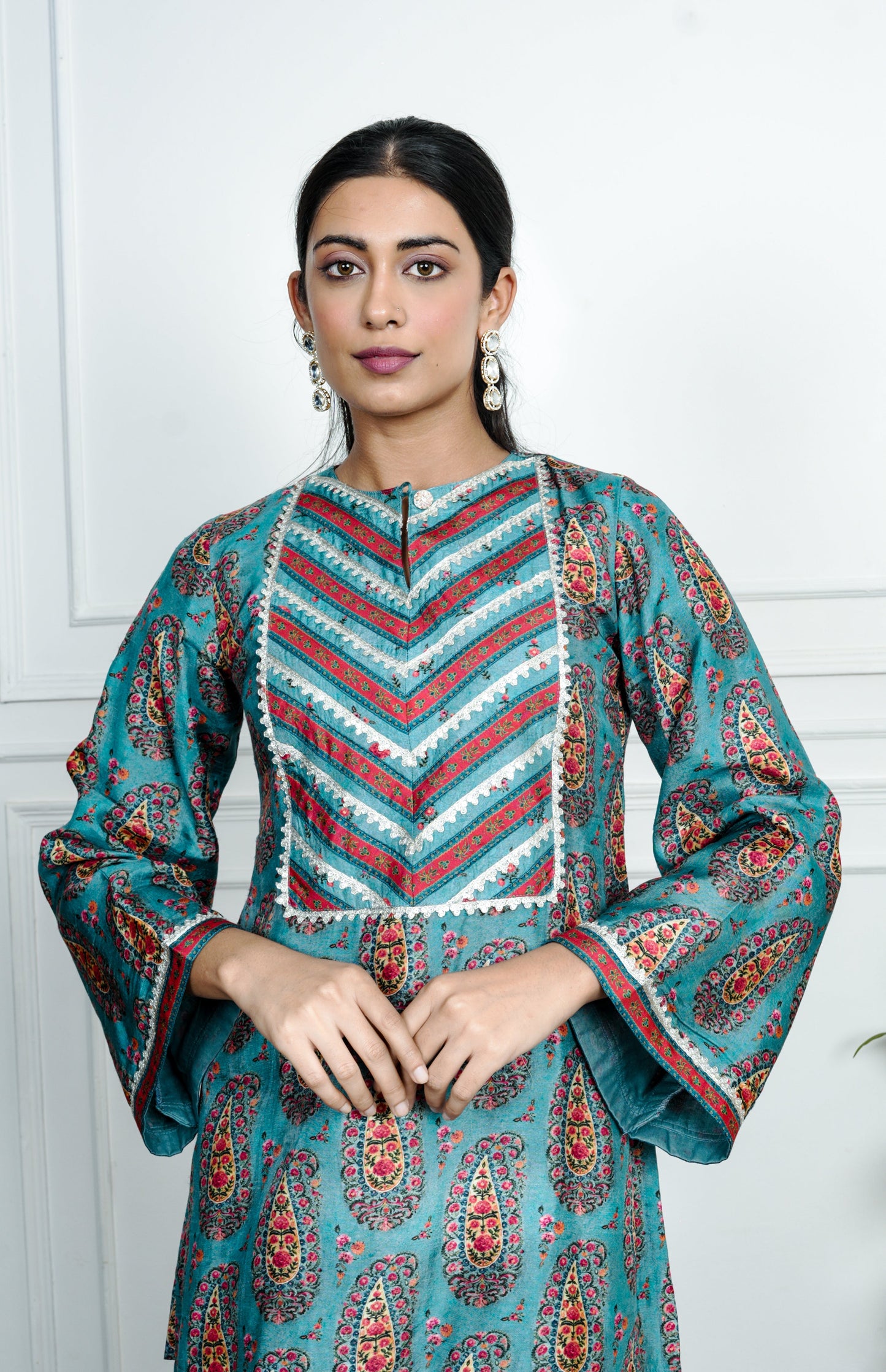 Blue Printed Dola Silk Co-Ord Wirth Dpatta
