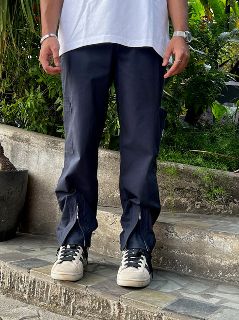 ZIP UP WORK PANTS IN NAVY BLUE