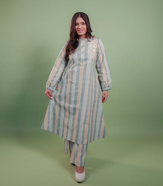 PRINTED STRIPED KURTA SET