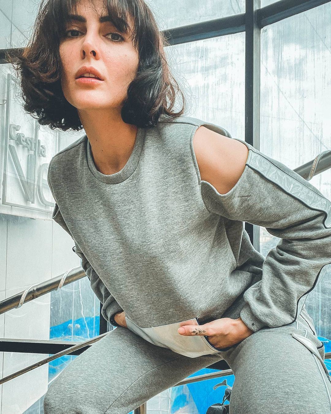 Reflective Cut Out Track Top