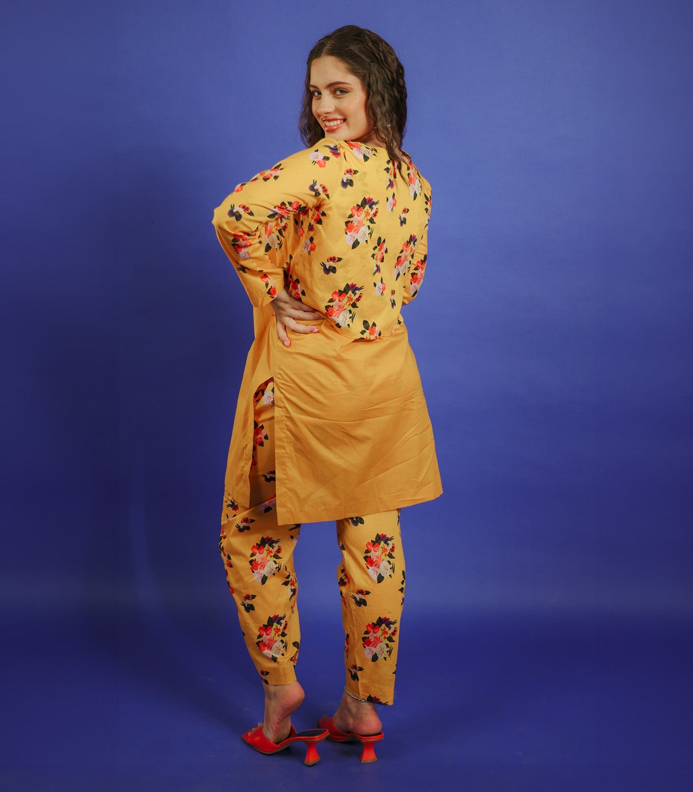 SAFFRON YELLOW CO ORD SET WITH PRINTED JACKET & BOTTOM