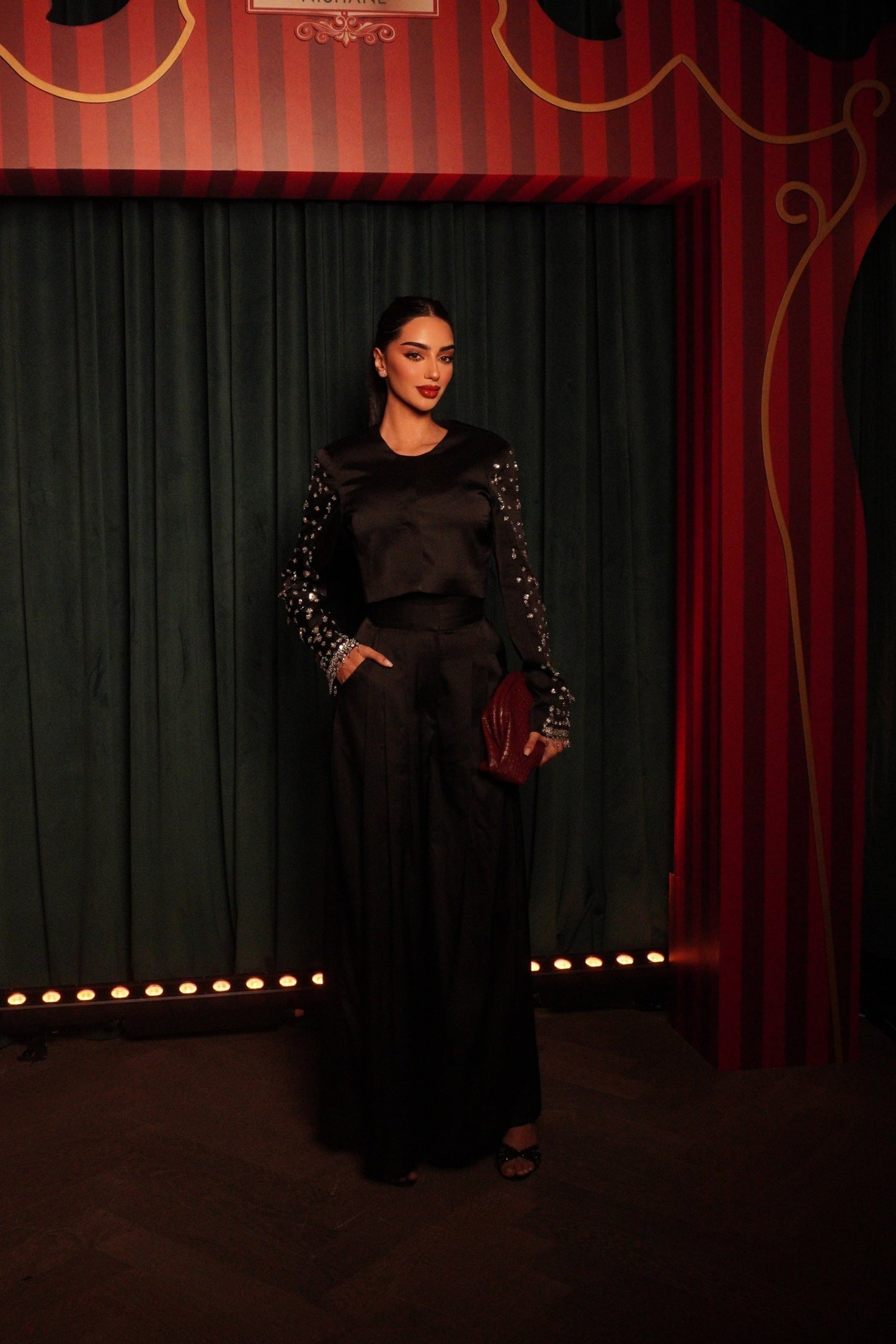 Embellished Jacket With Pleated Pants Co-ord (Black)