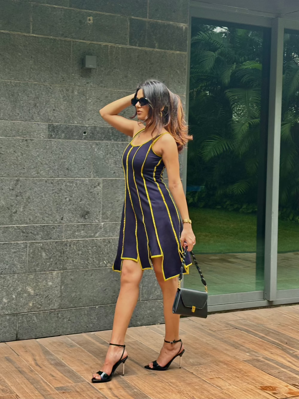 Navy & Lime Panel Dress