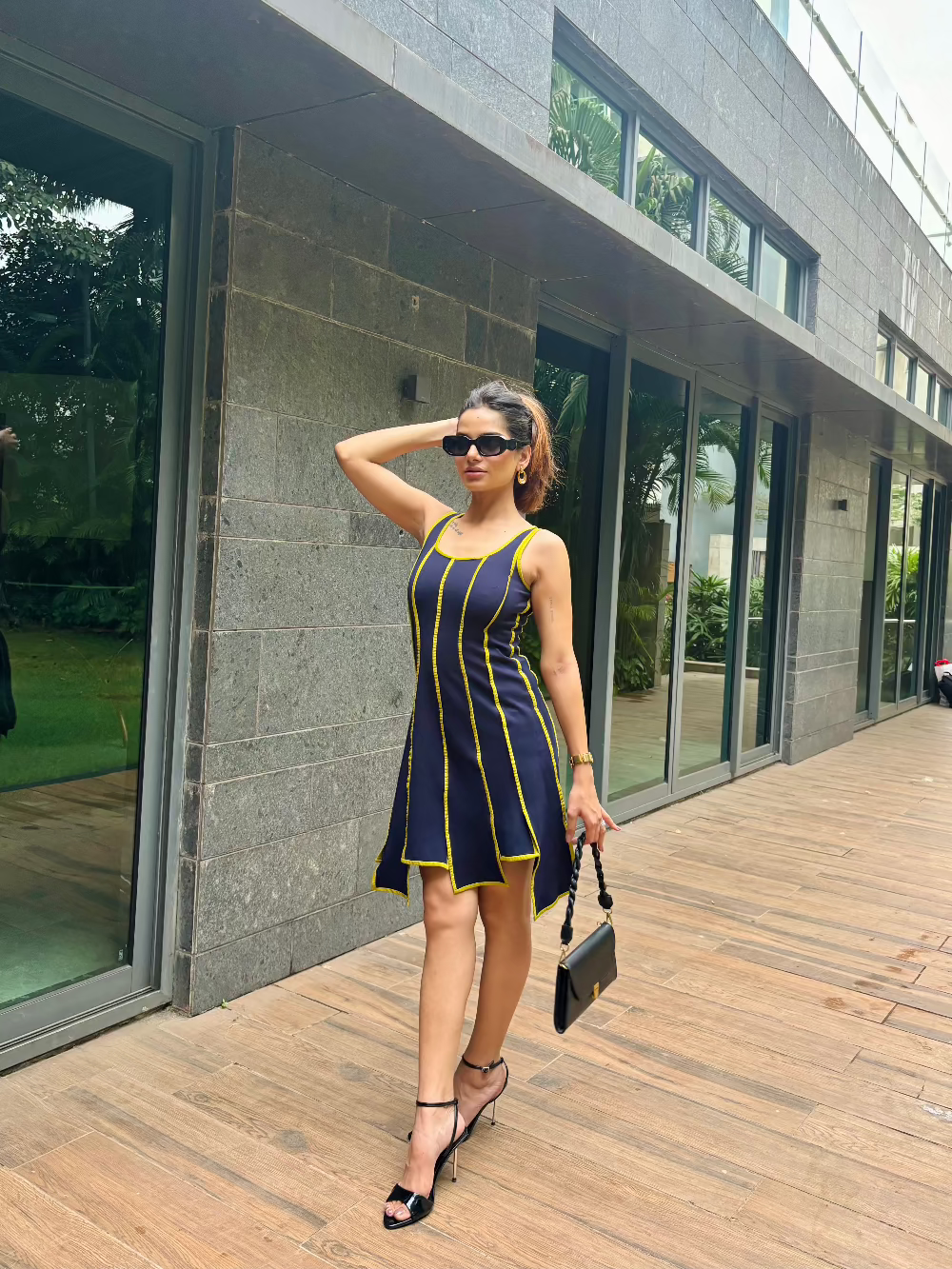 Navy & Lime Panel Dress