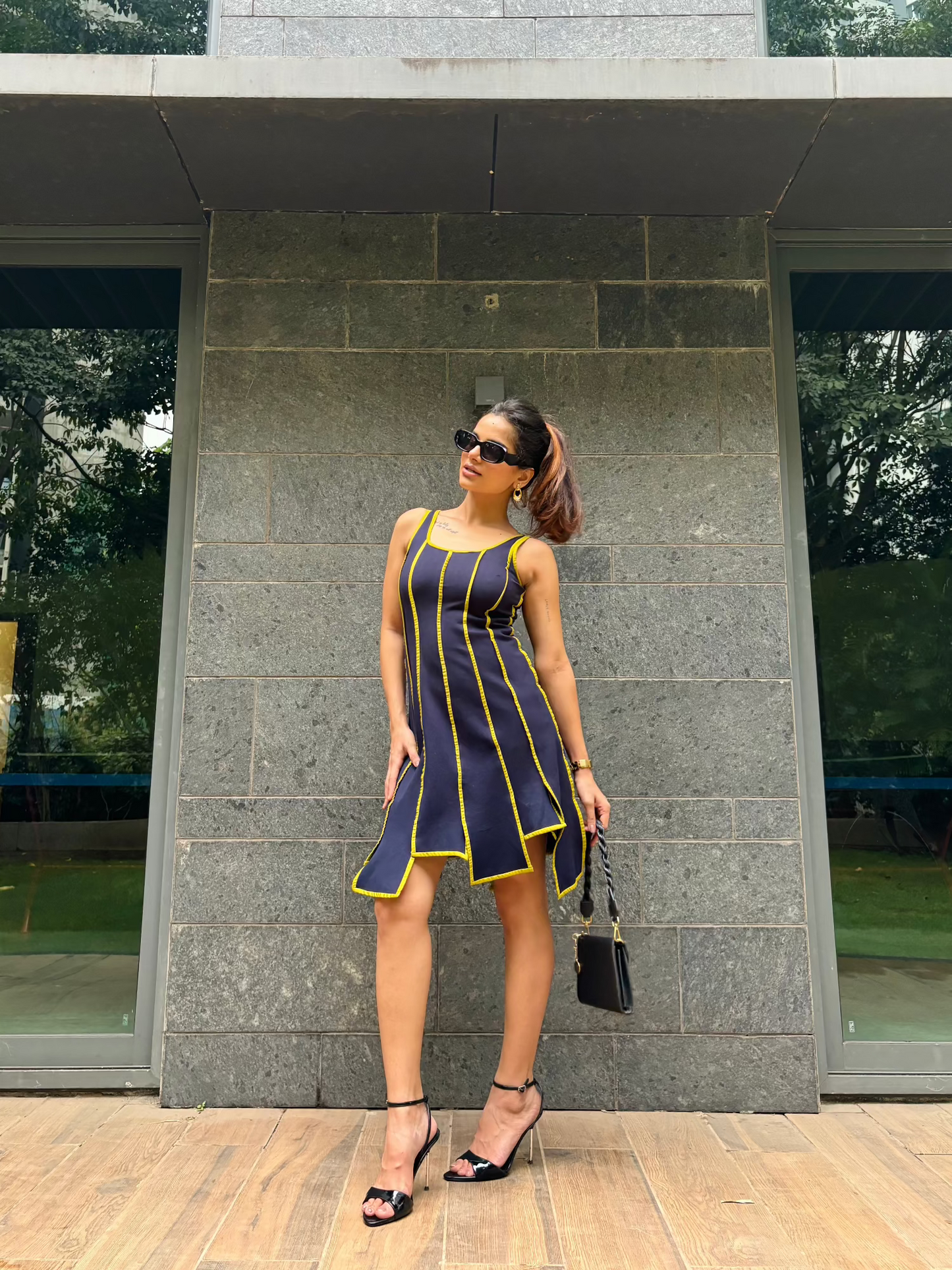 Navy & Lime Panel Dress