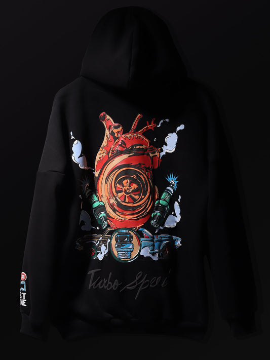 "TURBO SPEED" Jet Black Hoodie.