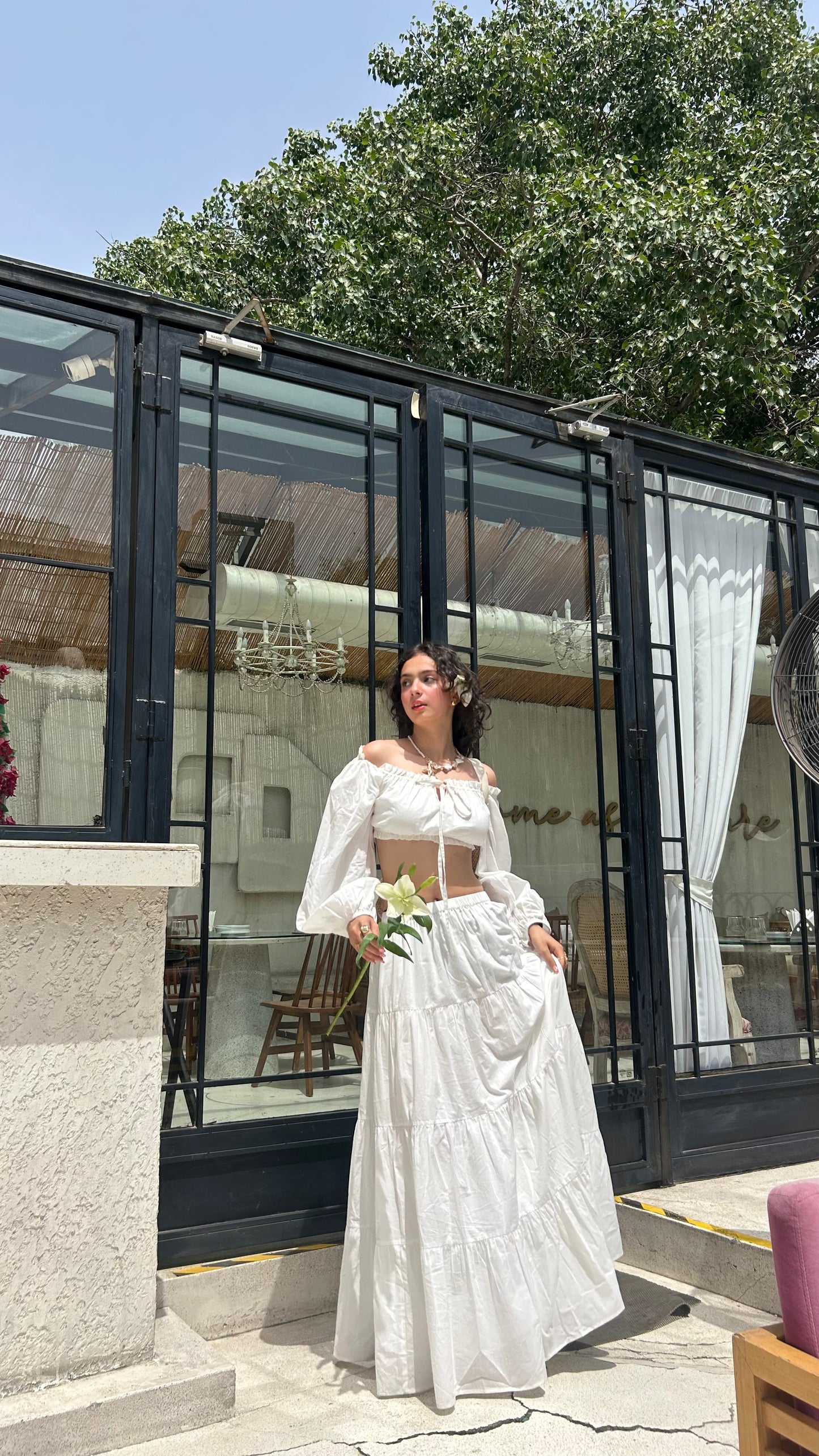 White Off-Shoulder Co-ord Set