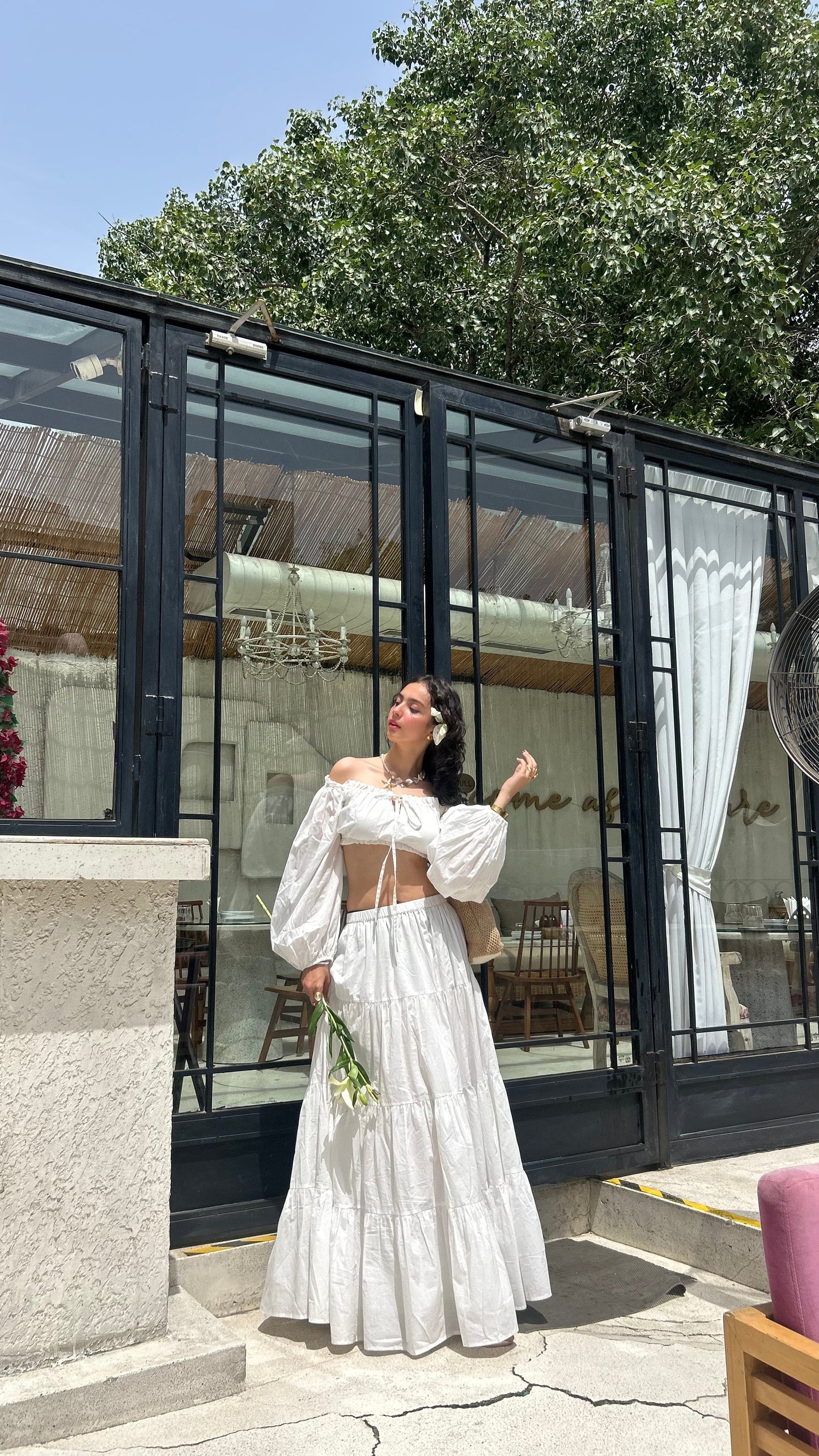 White Off-Shoulder Co-ord Set