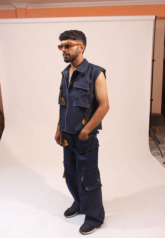 lahar blue denim jacket sleeveless set