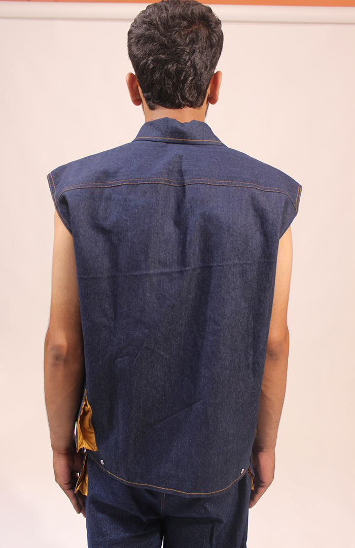 lahar blue denim jacket sleeveless set