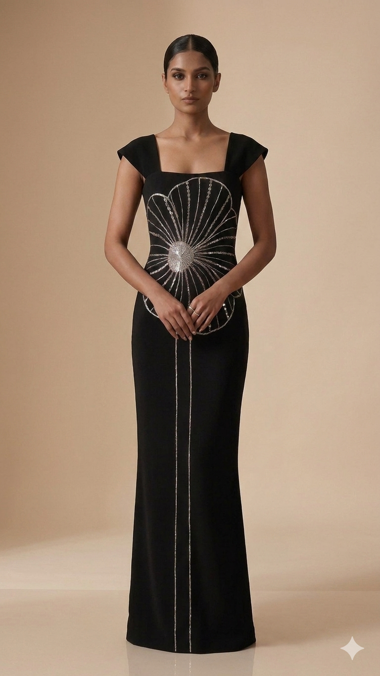 Black Flower Cocktail Dress