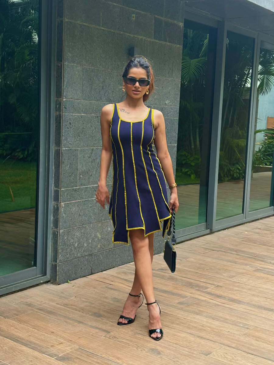 Navy & Lime Panel Dress